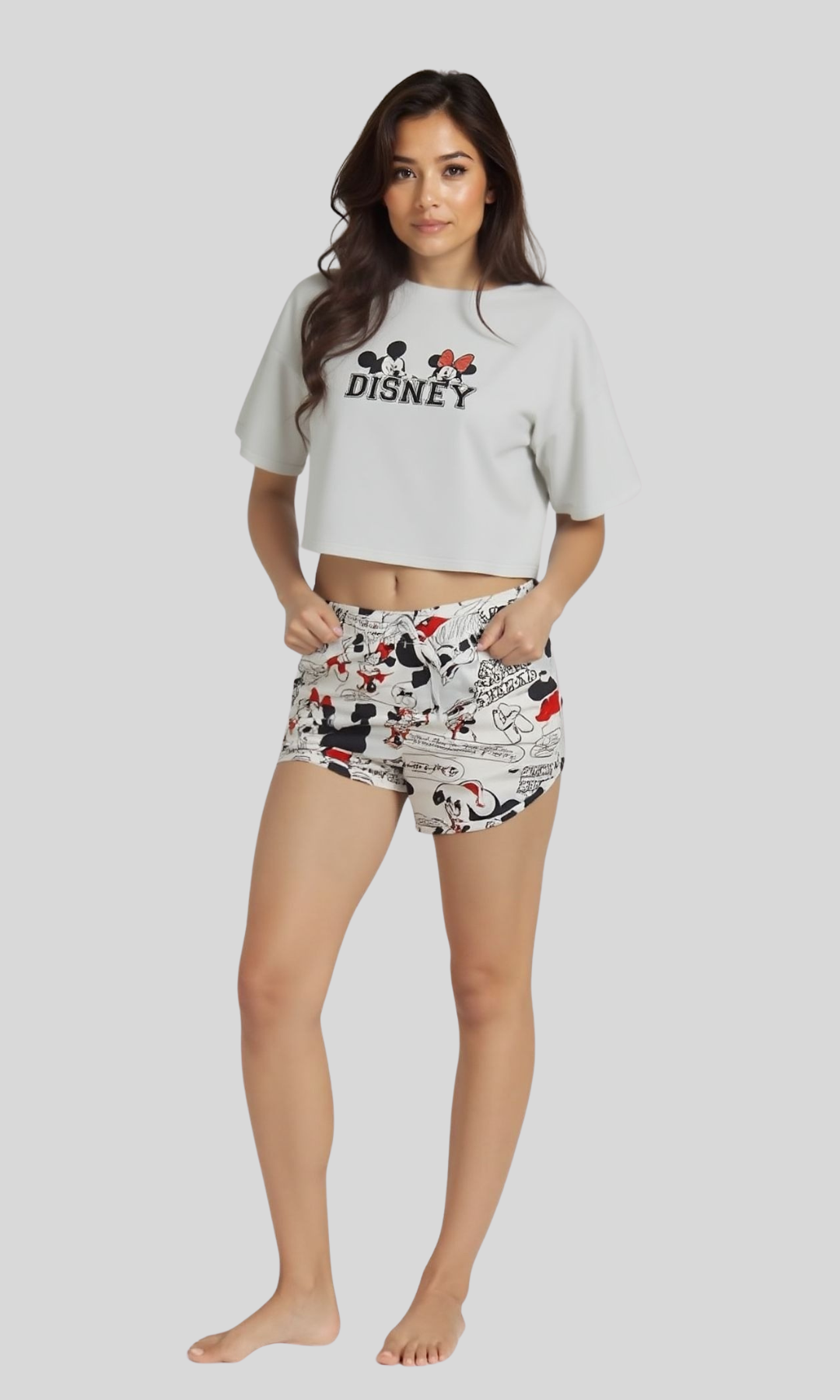 Women Disney Shorts Pajamas Set (Light Grey)