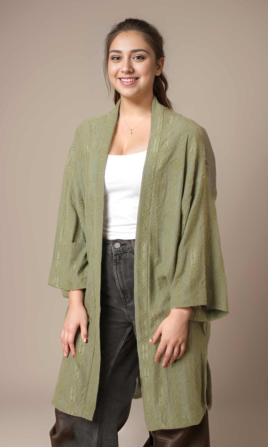 Women Gibber Kimono (Oil Green)