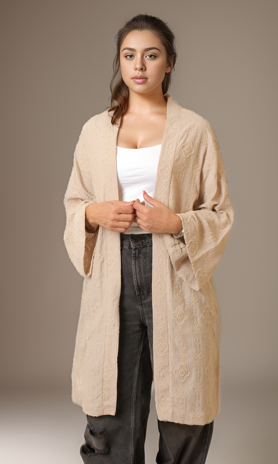 Women Gibber Kimono (Beige)