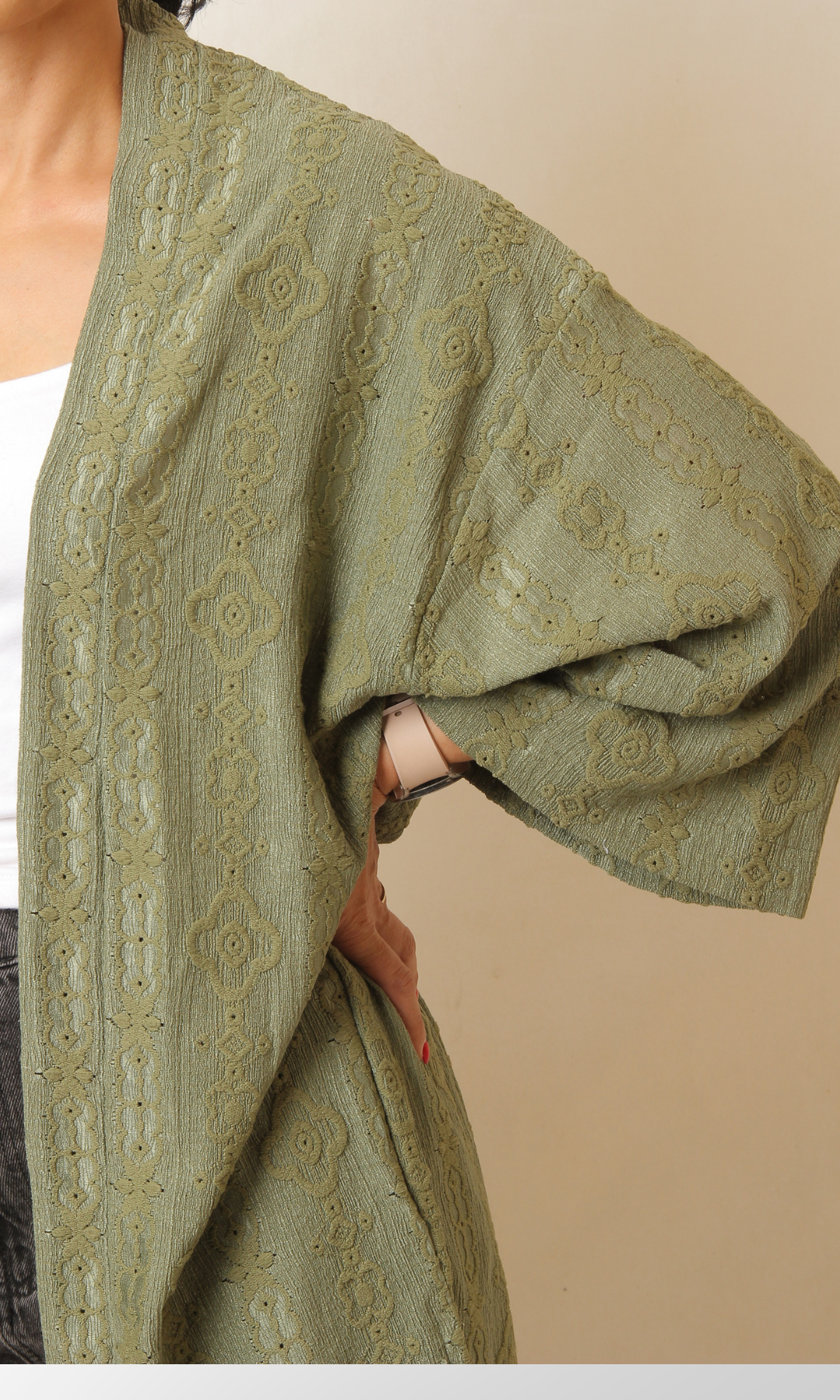 Women Gibber Kimono (Oil Green)
