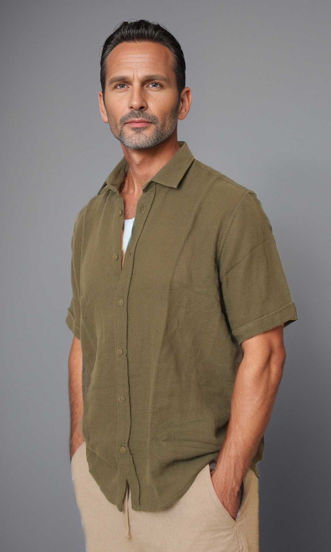 Men Regular Fit Shirt with Spread-Collar (Dark Oil Geen)