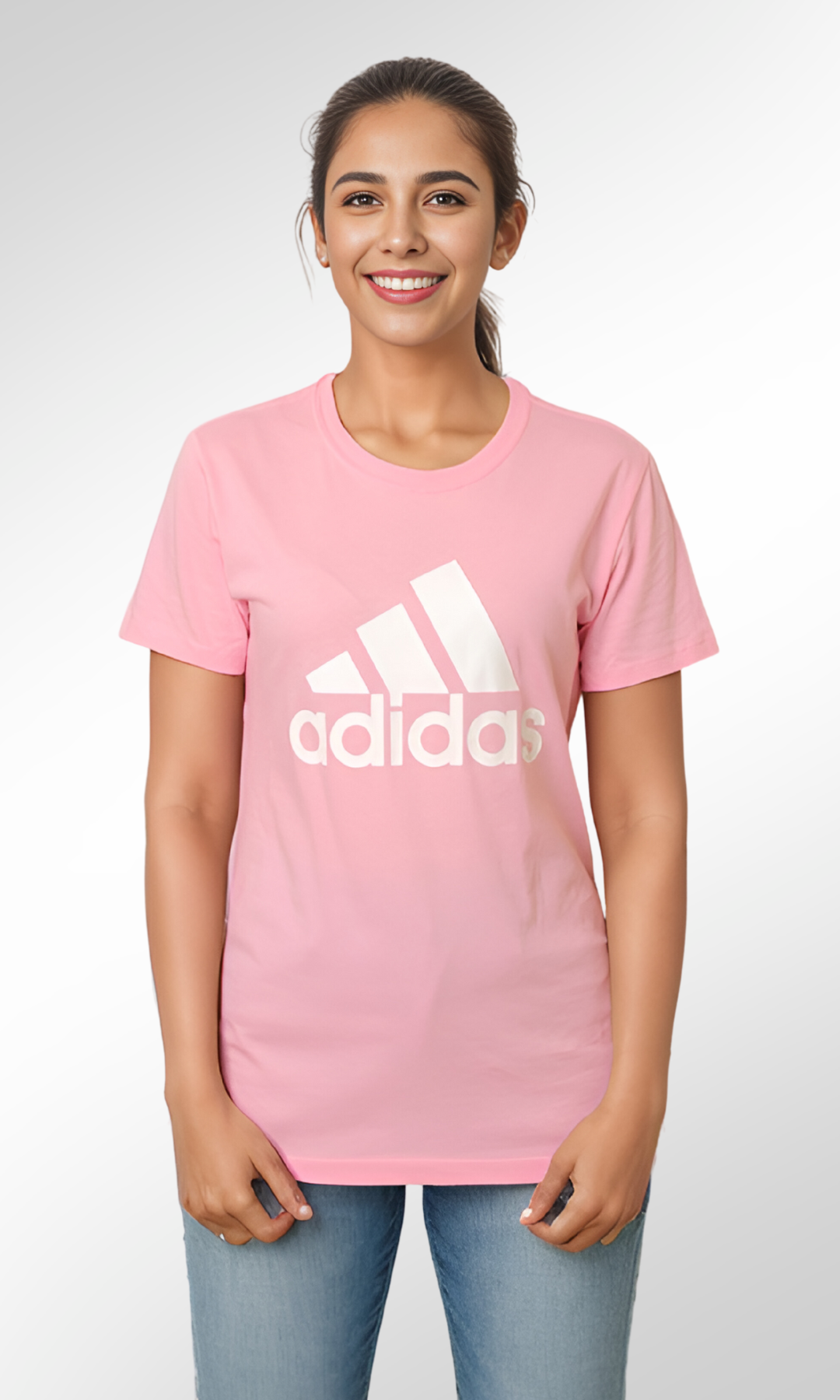 Crew Neck Women T-Shirts (Pink-Big Logo Print)