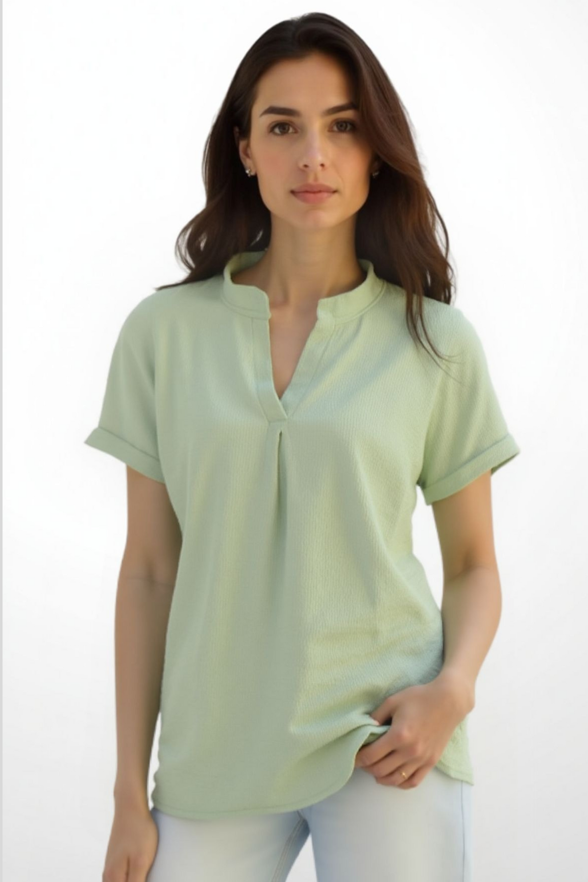 Women Blouse Mandarin Collar (Light Green)