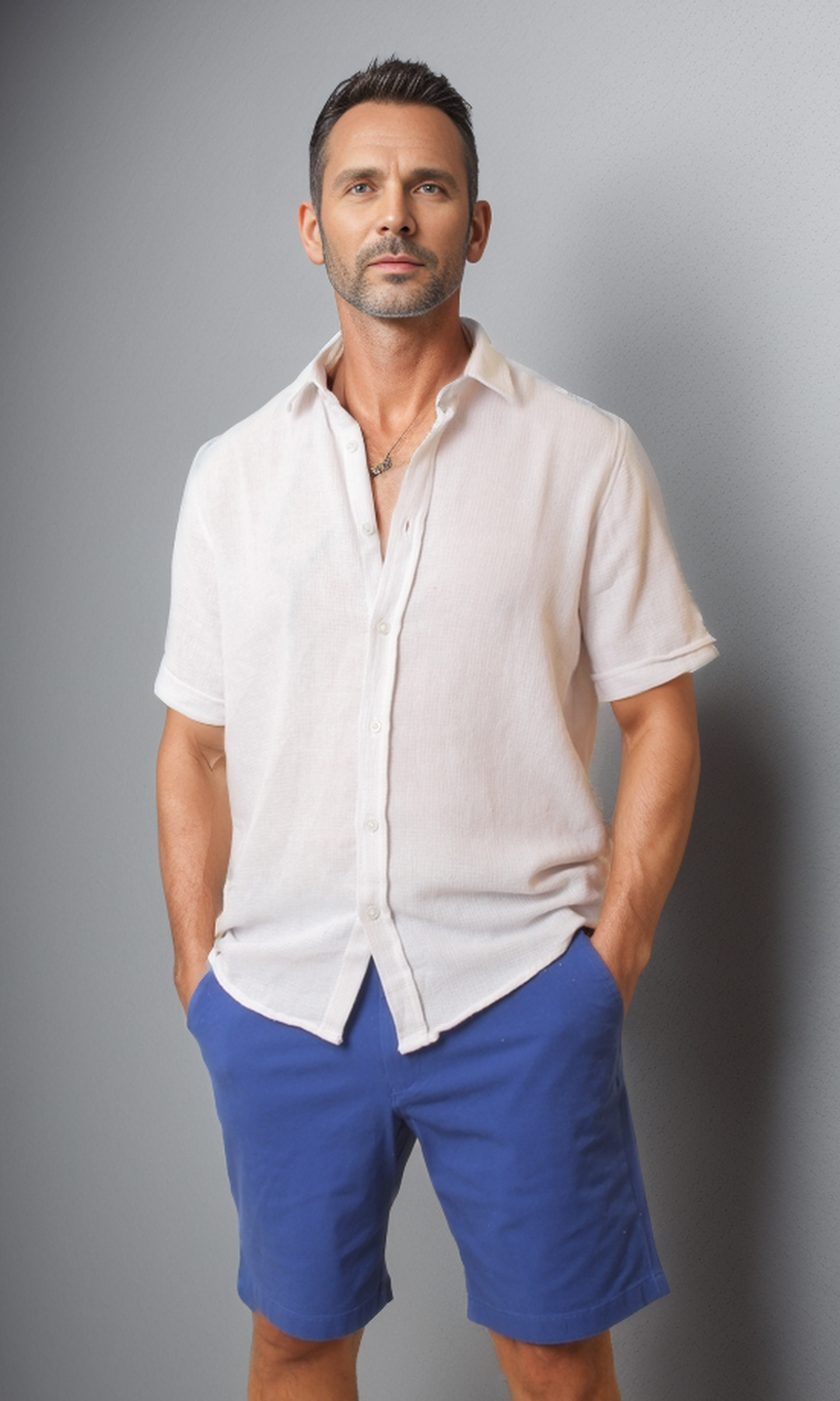Men Regular Fit Shirt with Spread-Collar (White)