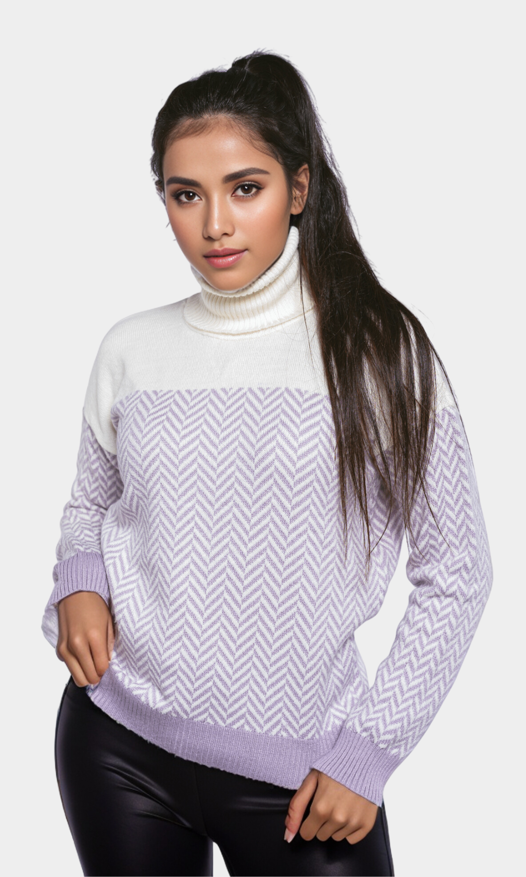 Women High Collar Pullover - Purple