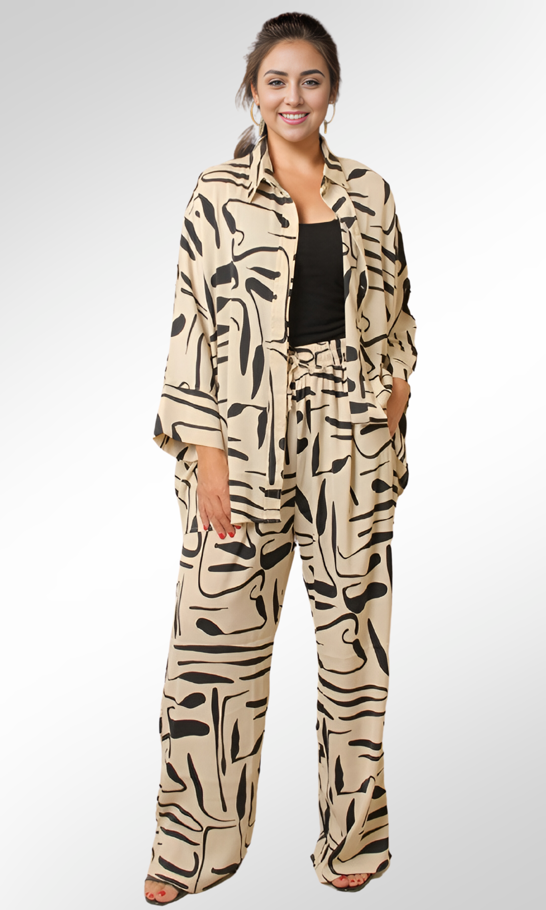 Women's Satin Suits print (Beige)