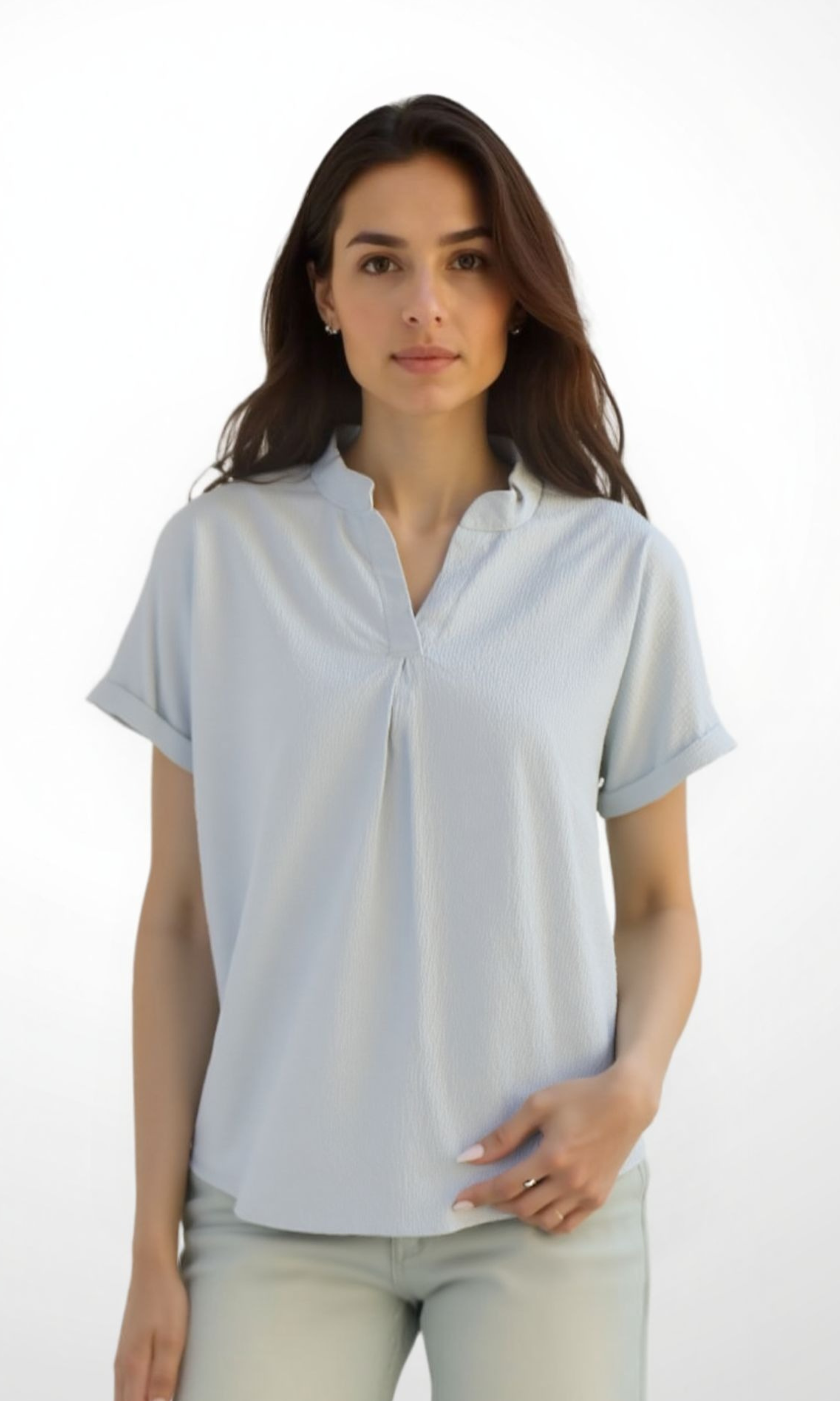 Women Blouse Mandarin Collar (Light Grey)