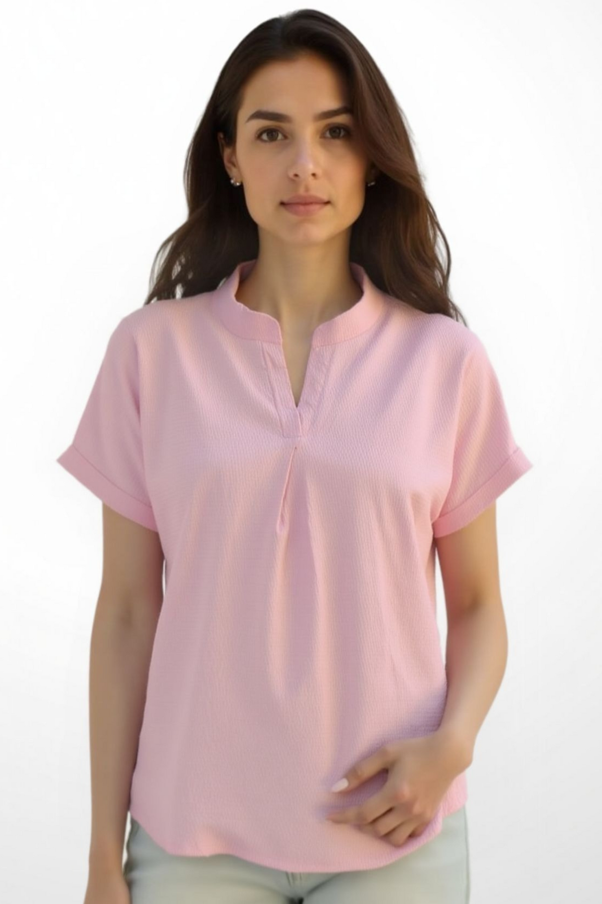 Women Blouse Mandarin Collar (Rose)