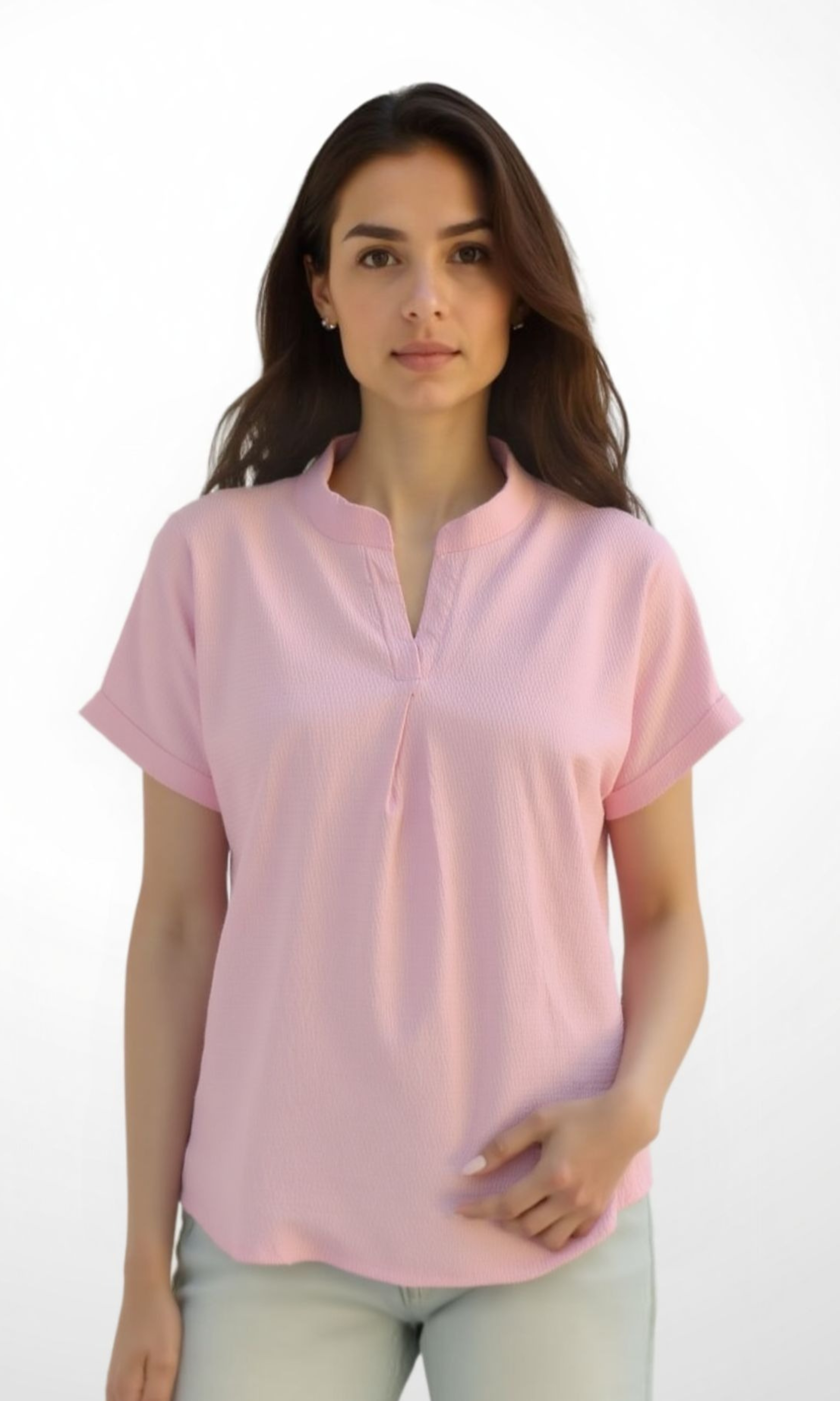Women Blouse Mandarin Collar (Rose)