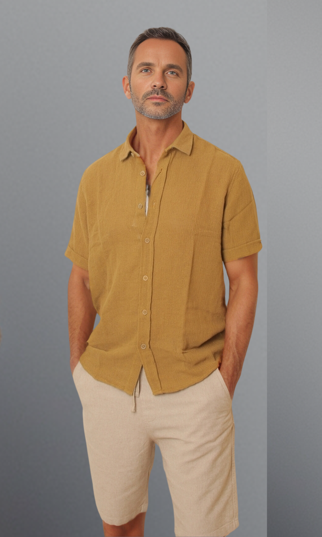 Men Regular Fit Shirt with Spread-Collar (Brown)