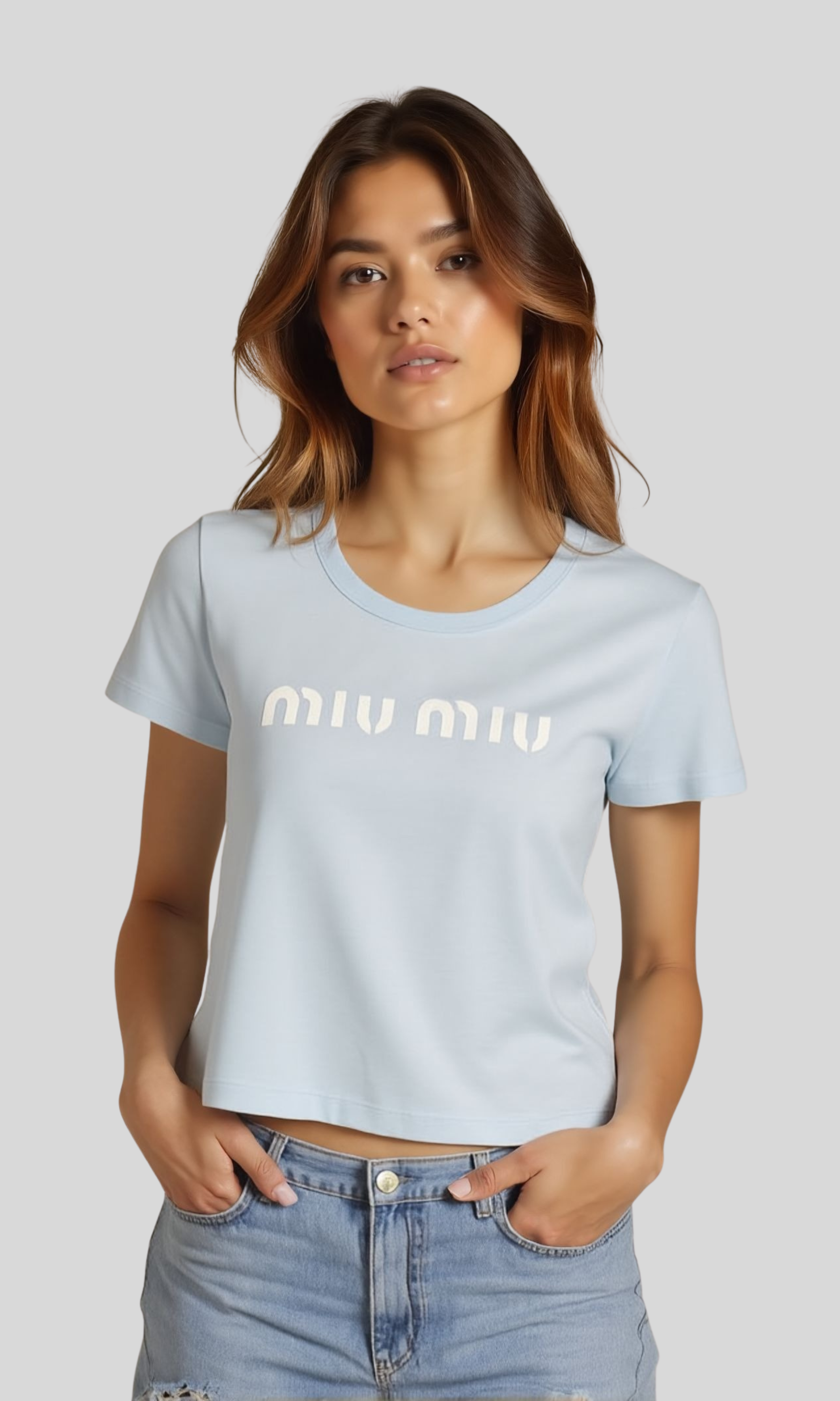 Women Miu Miu Logo Short Sleeve T-Shirt