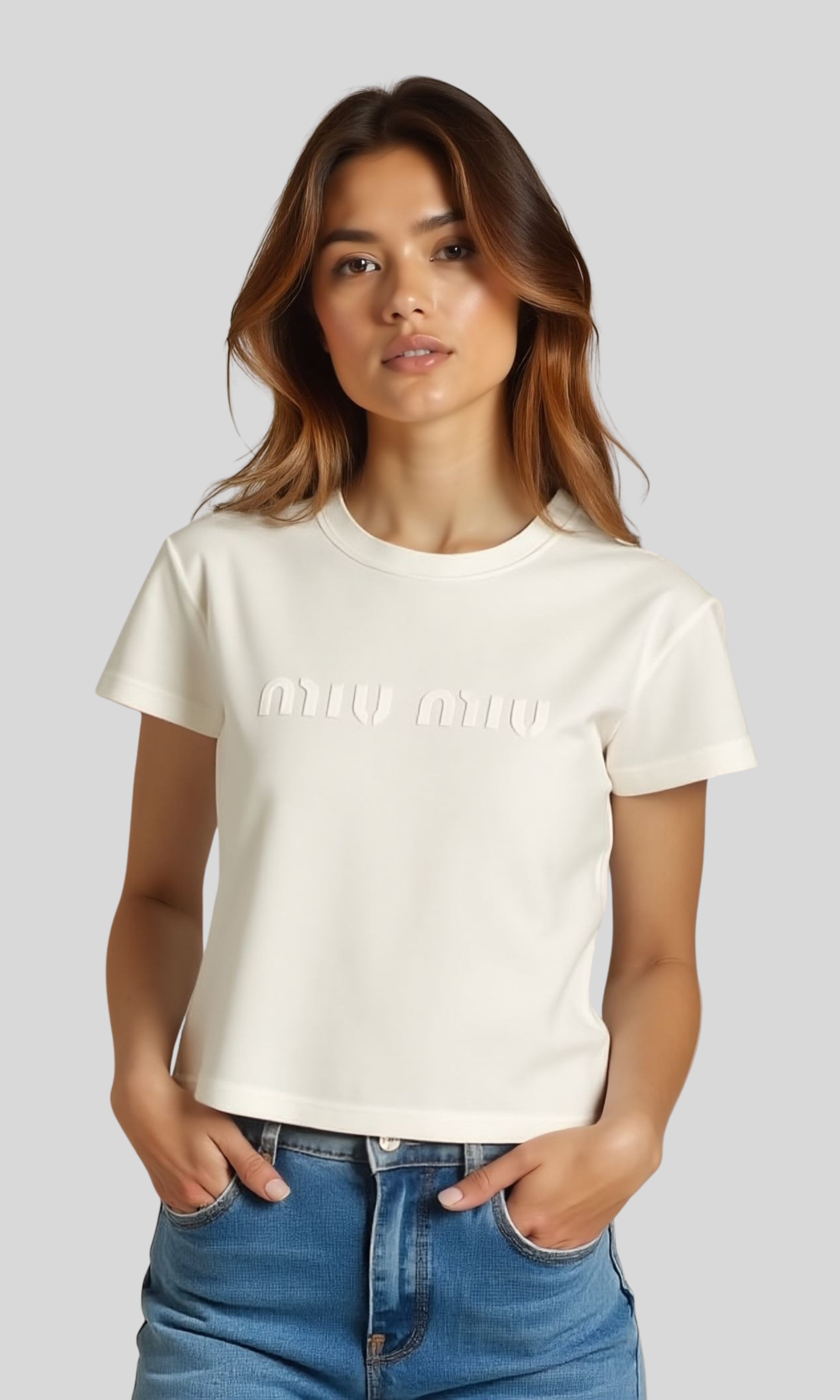 Women Miu Miu Logo Short Sleeve T-Shirt