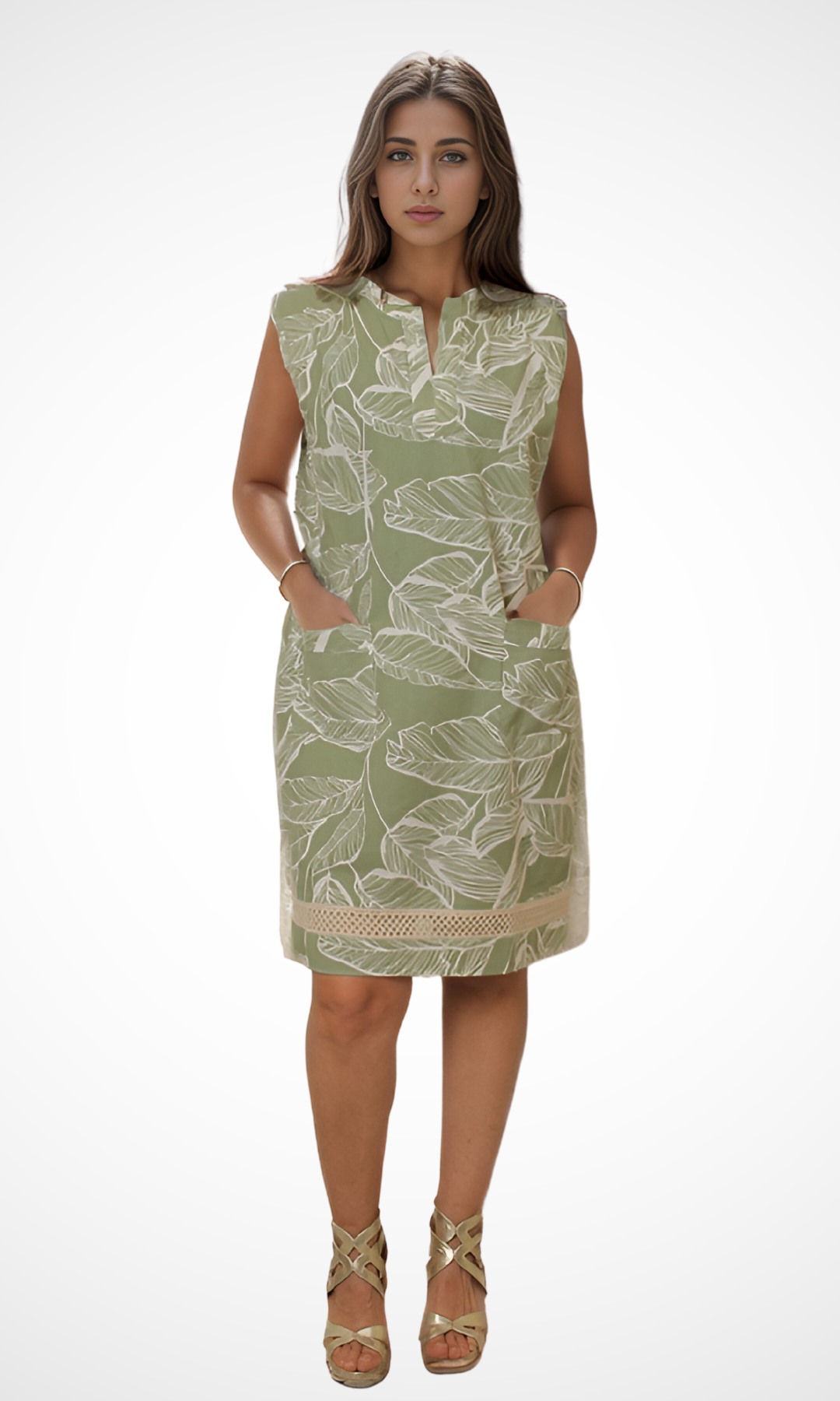 Women Linen Dress Pattern (Green & White)