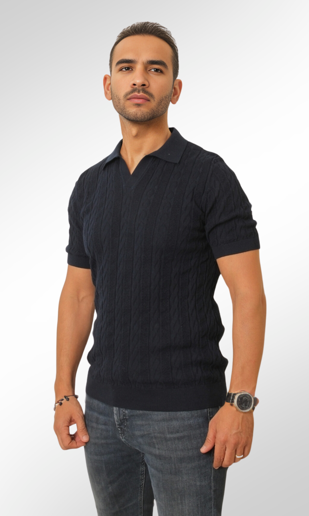 Men Knitted Triko T-Shirt (Dark Blue)