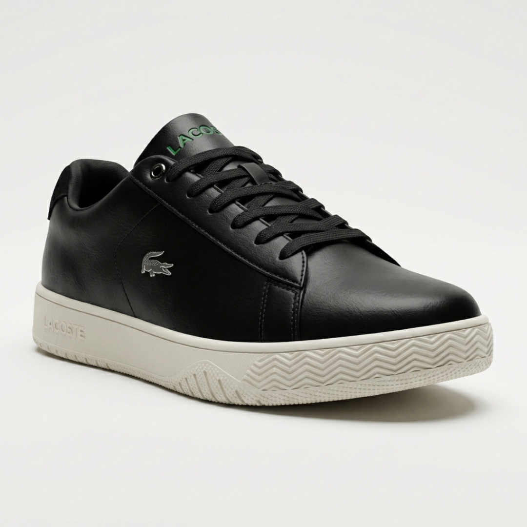 Men Leather Lacoste Shoes (Black)