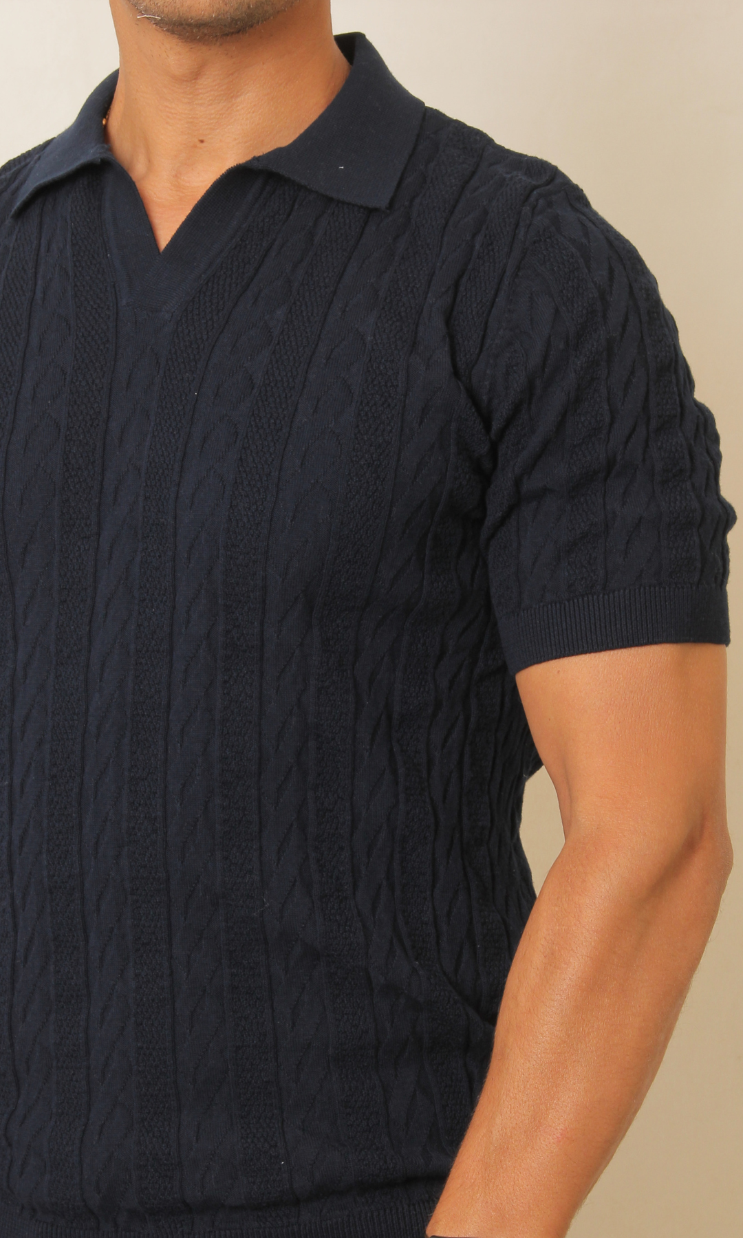 Men Knitted Triko T-Shirt (Dark Blue)