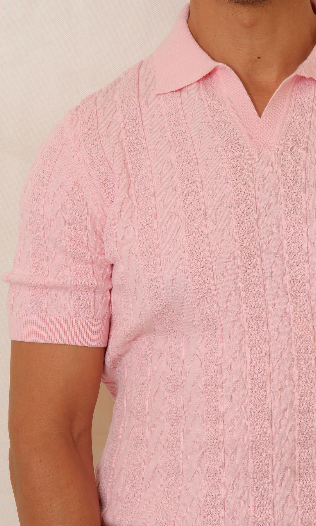 Men Knitted Triko T-Shirt (Pink)