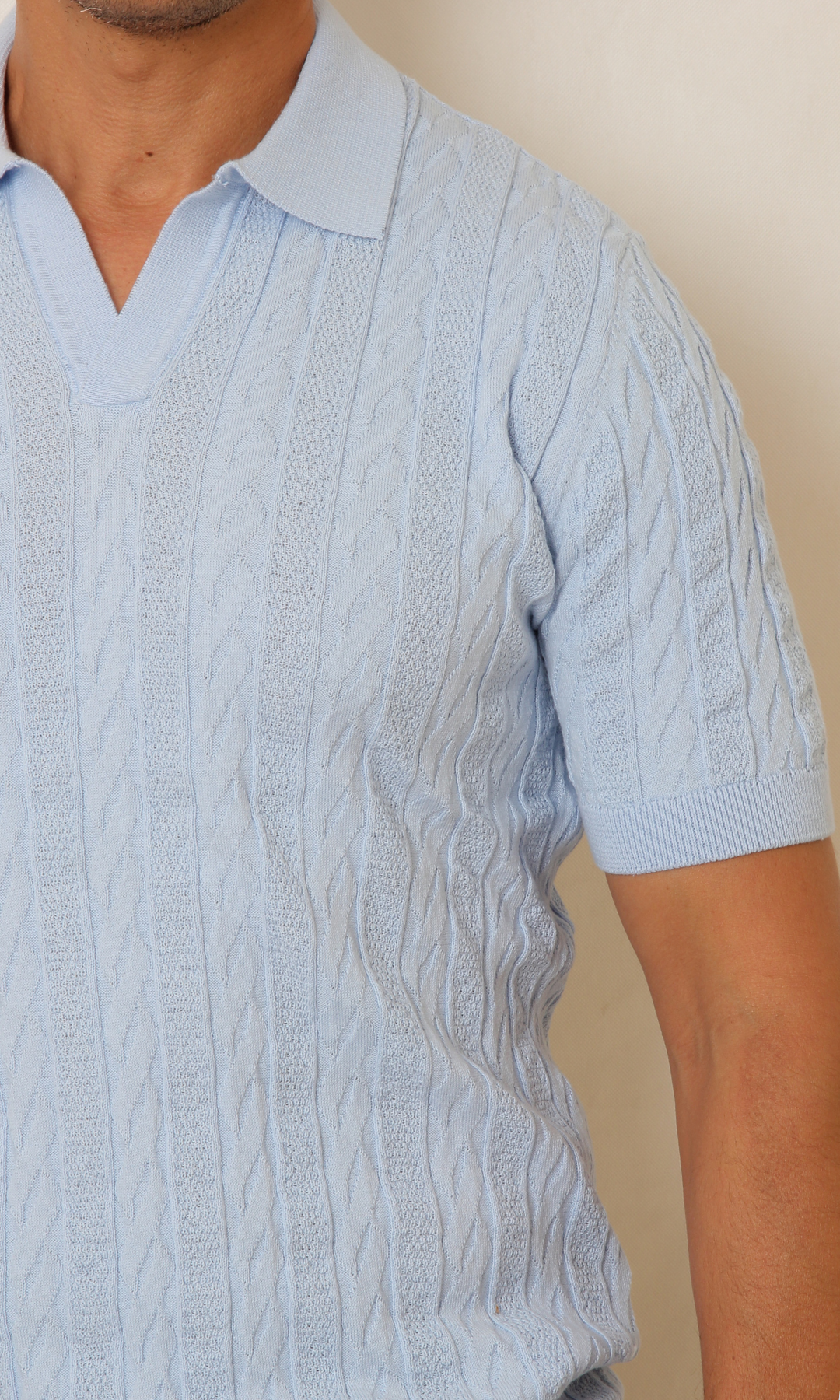 Men Knitted Triko T-Shirt (Baby Blue)