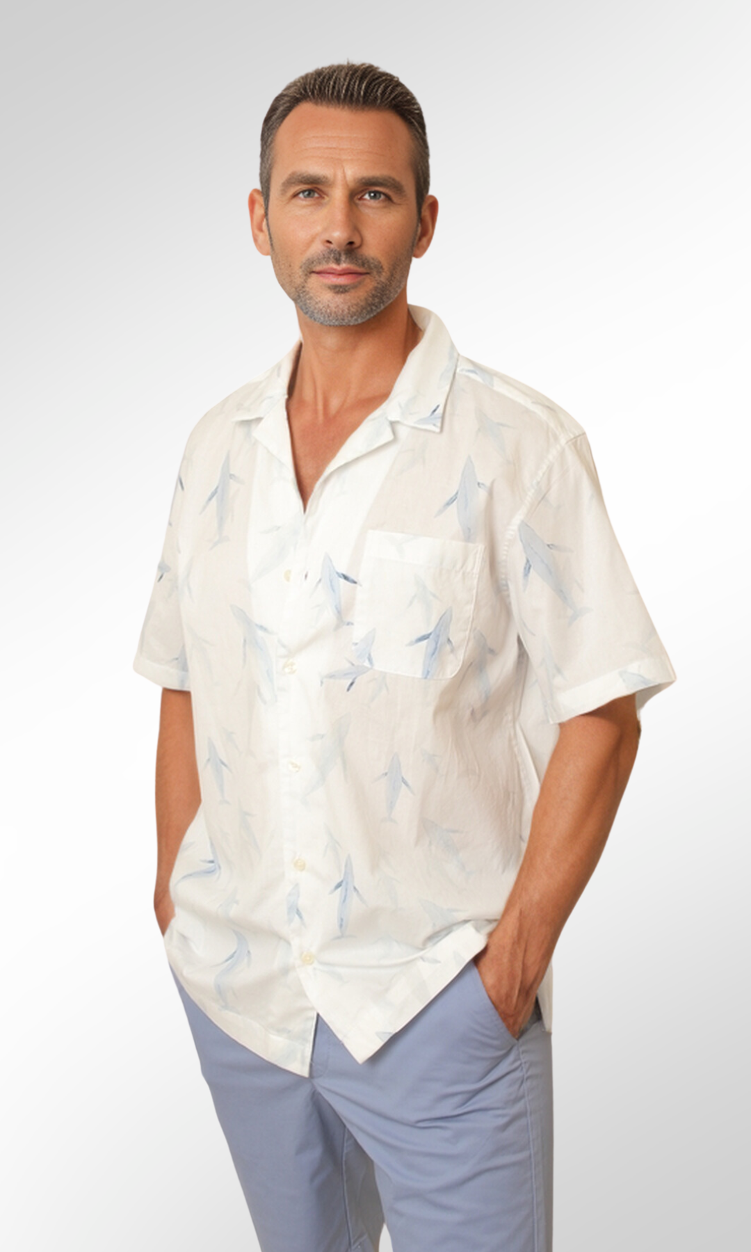 Men Cotton Shirt Dolphin Print
