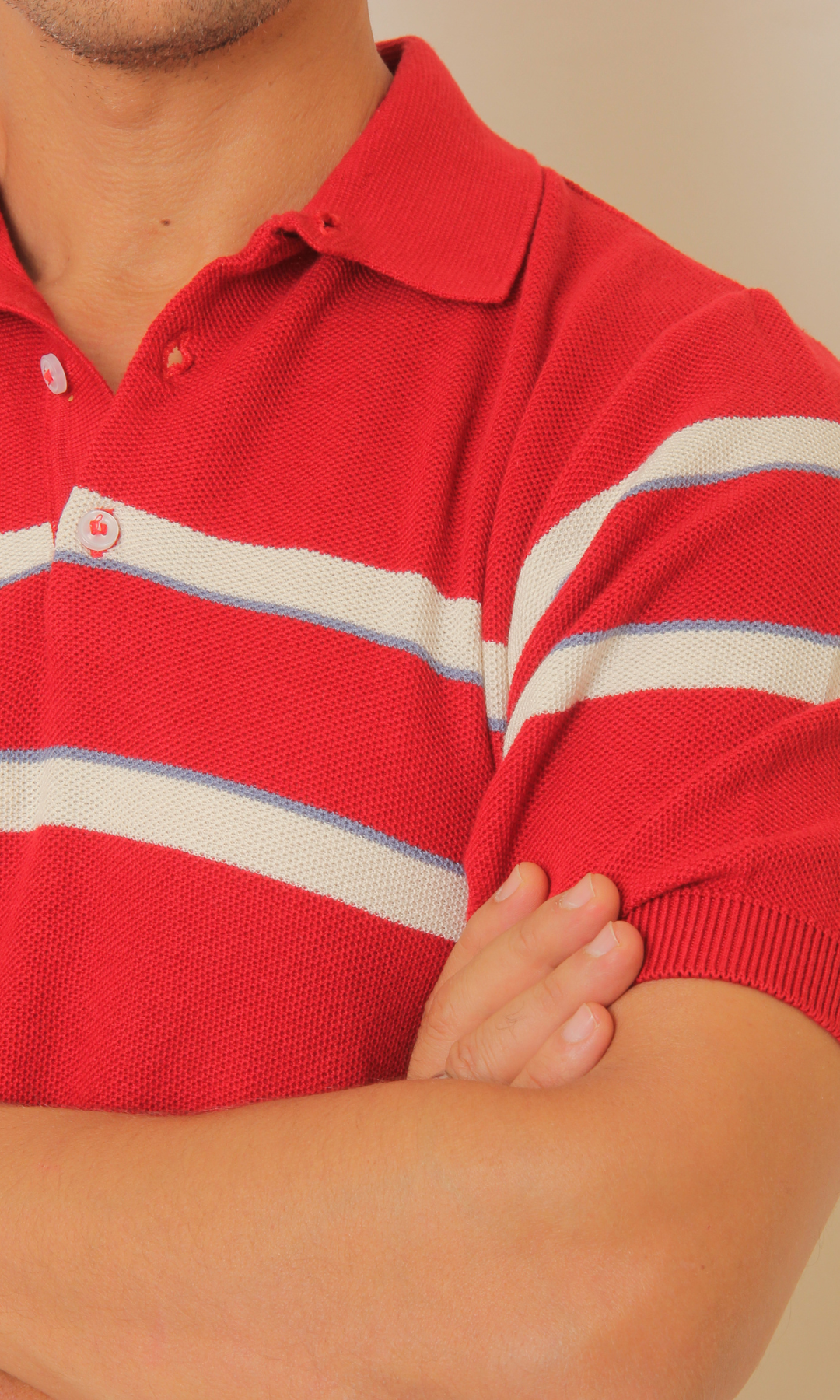 Men Knitted Striped T-Shirt (Burgundy)