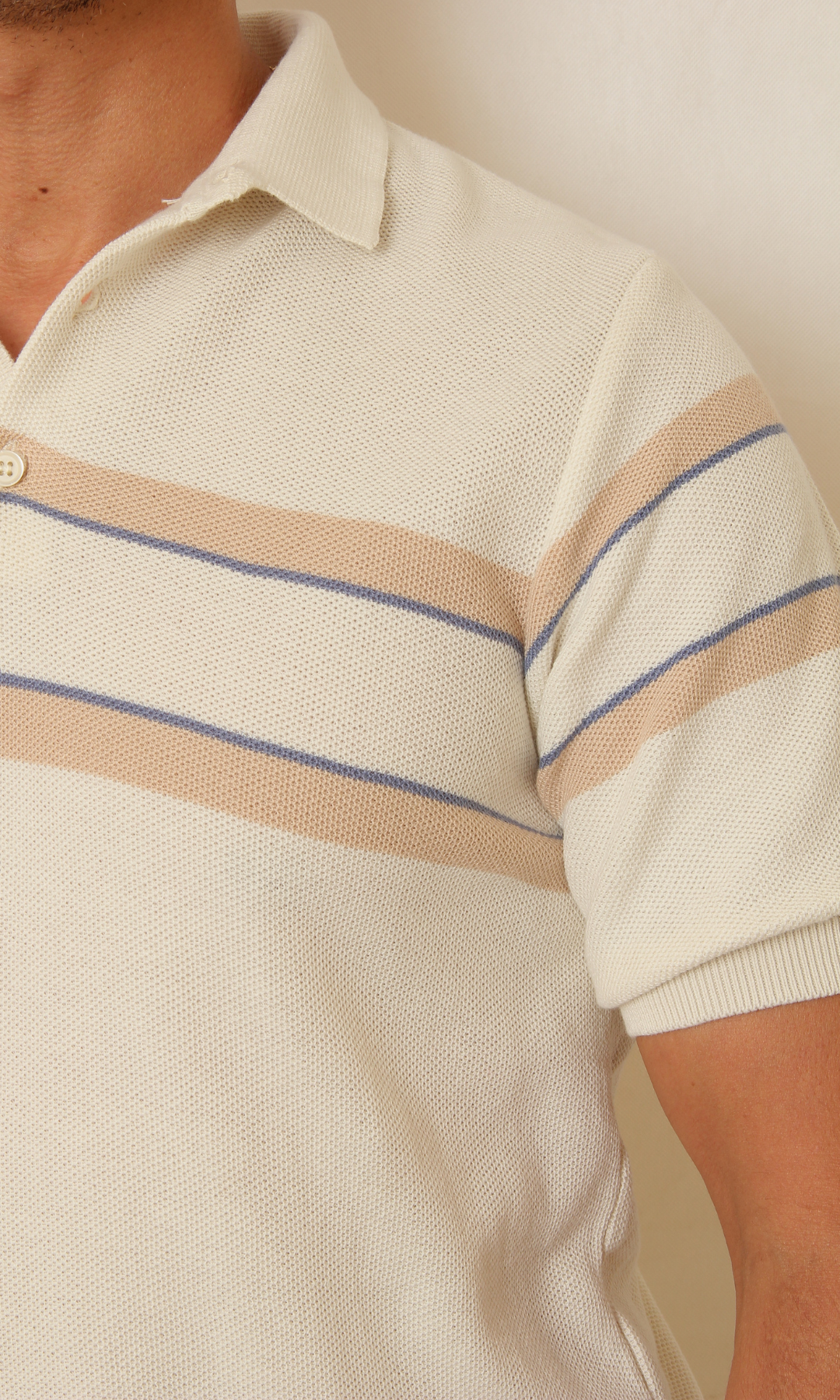 Men Knitted Striped T-Shirt (Off White)