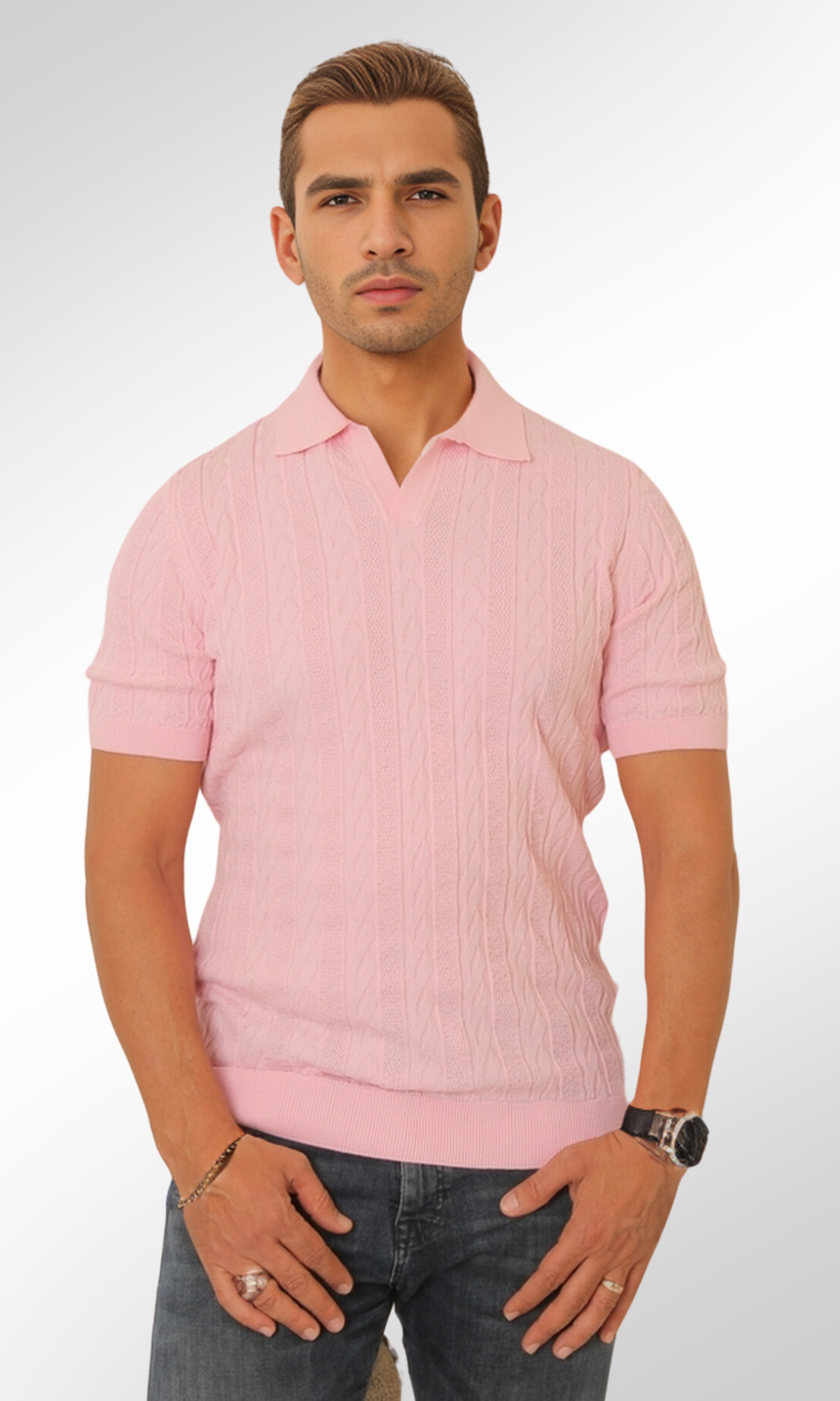 Men Knitted Triko T-Shirt (Pink)