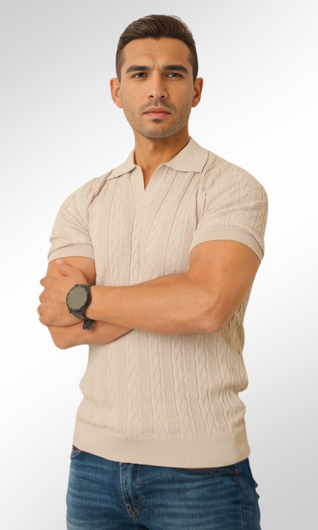 Men Knitted Triko T-Shirt (Beige)