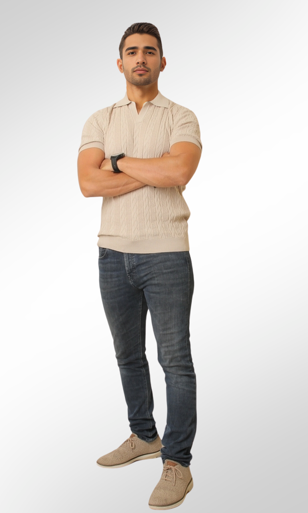 Men Knitted Triko T-Shirt (Beige)