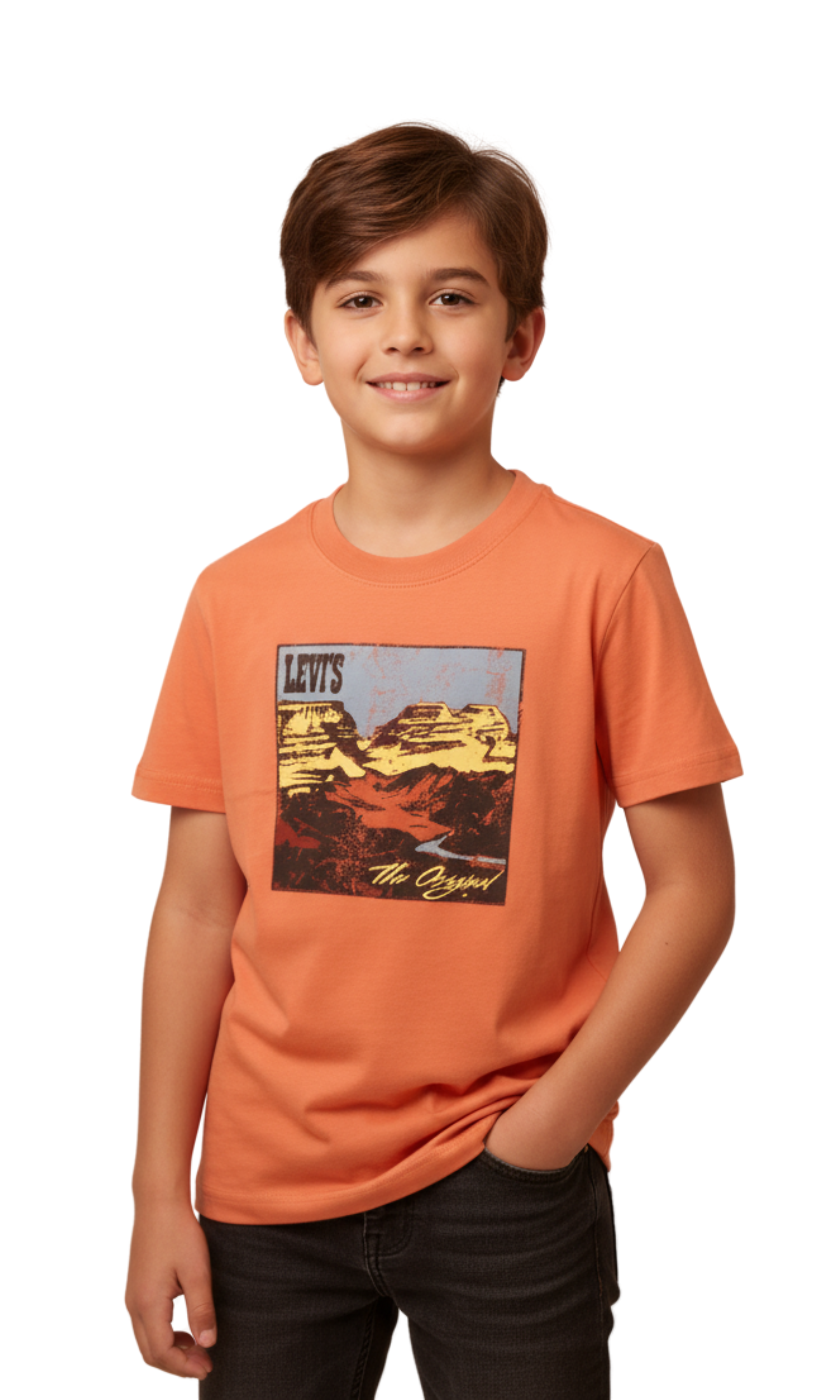 Kids Crew Neck T-Shirt (Orange - Big Logo)