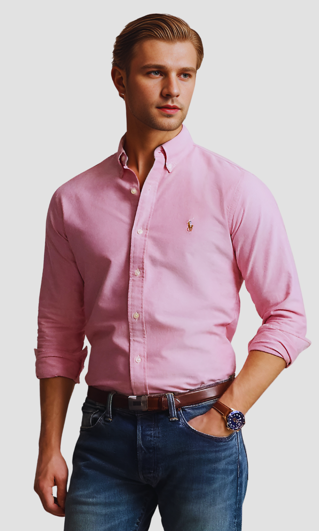 Men Slim Fit Oxford Shirt -PRL (Pink)