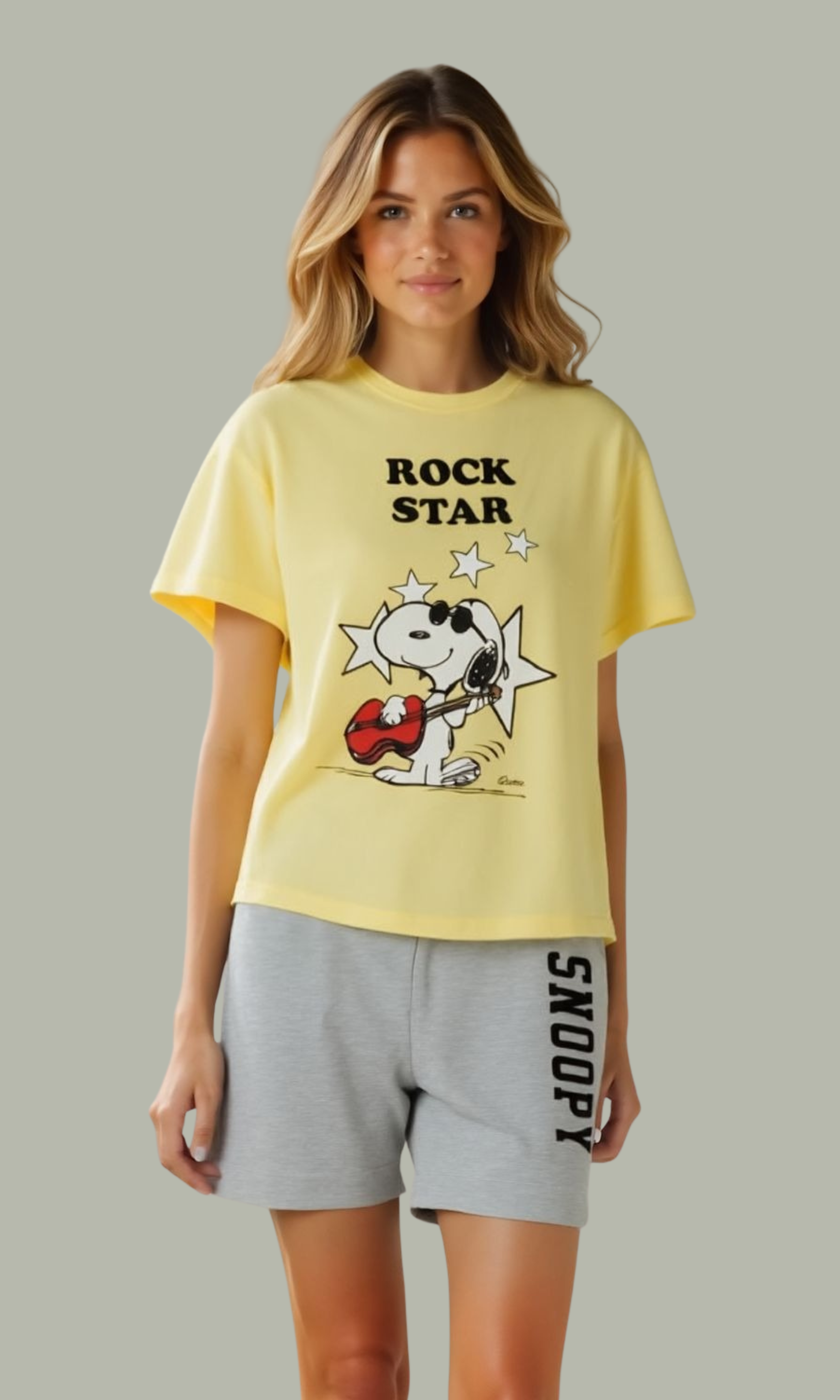 Women Pajamas Set Shorts- Rock Star (Yellow)