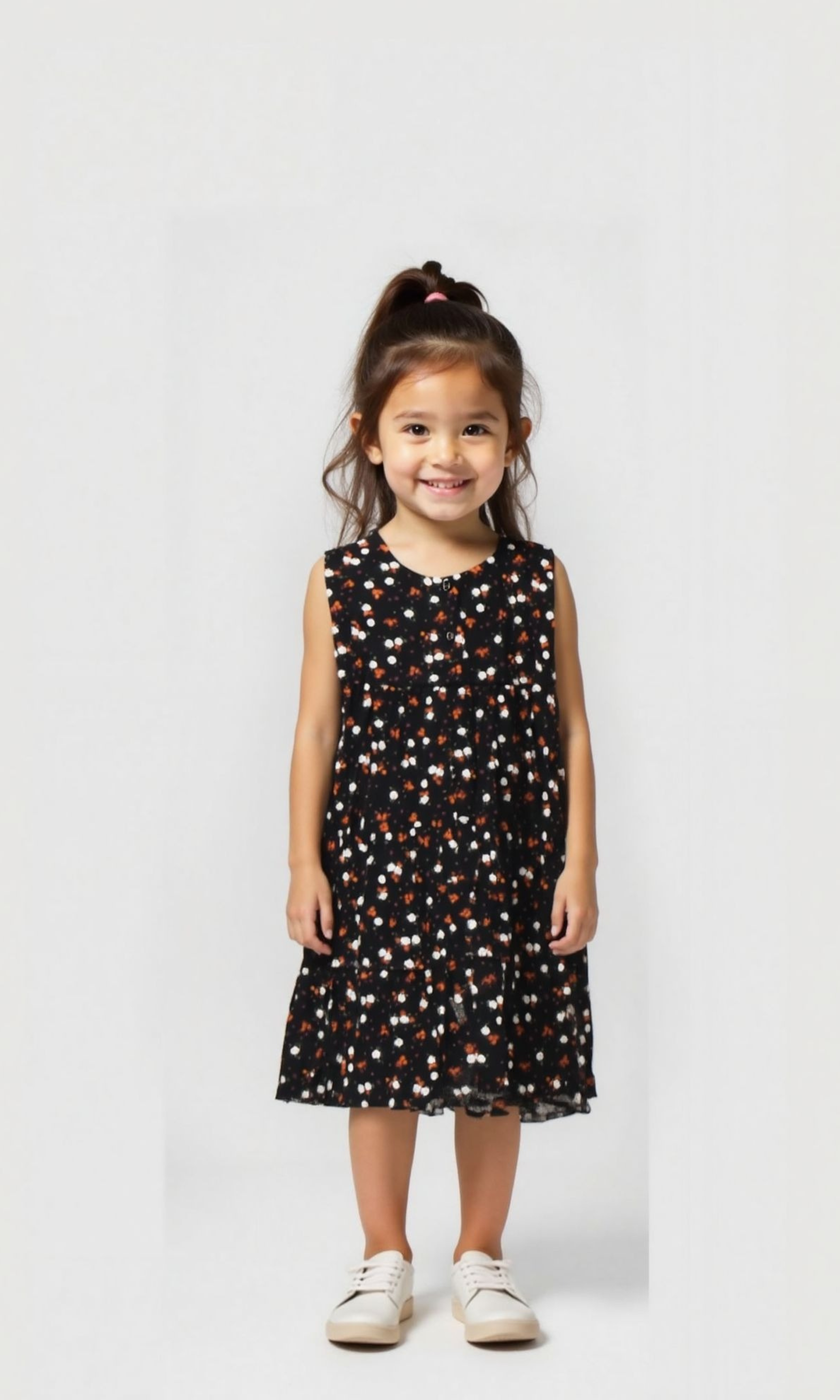 Girls Floral Print Dress (Black)
