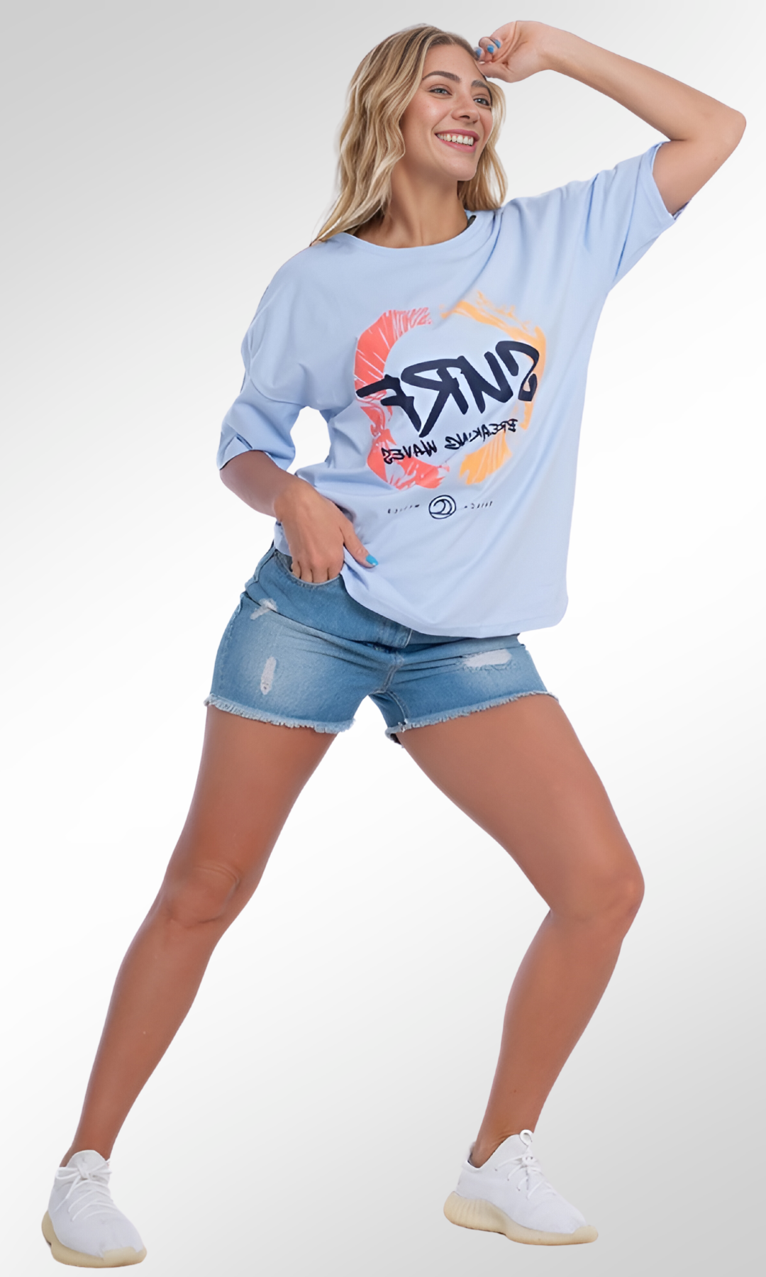 Over Size Women T-Shirt SURF (Baby Blue)