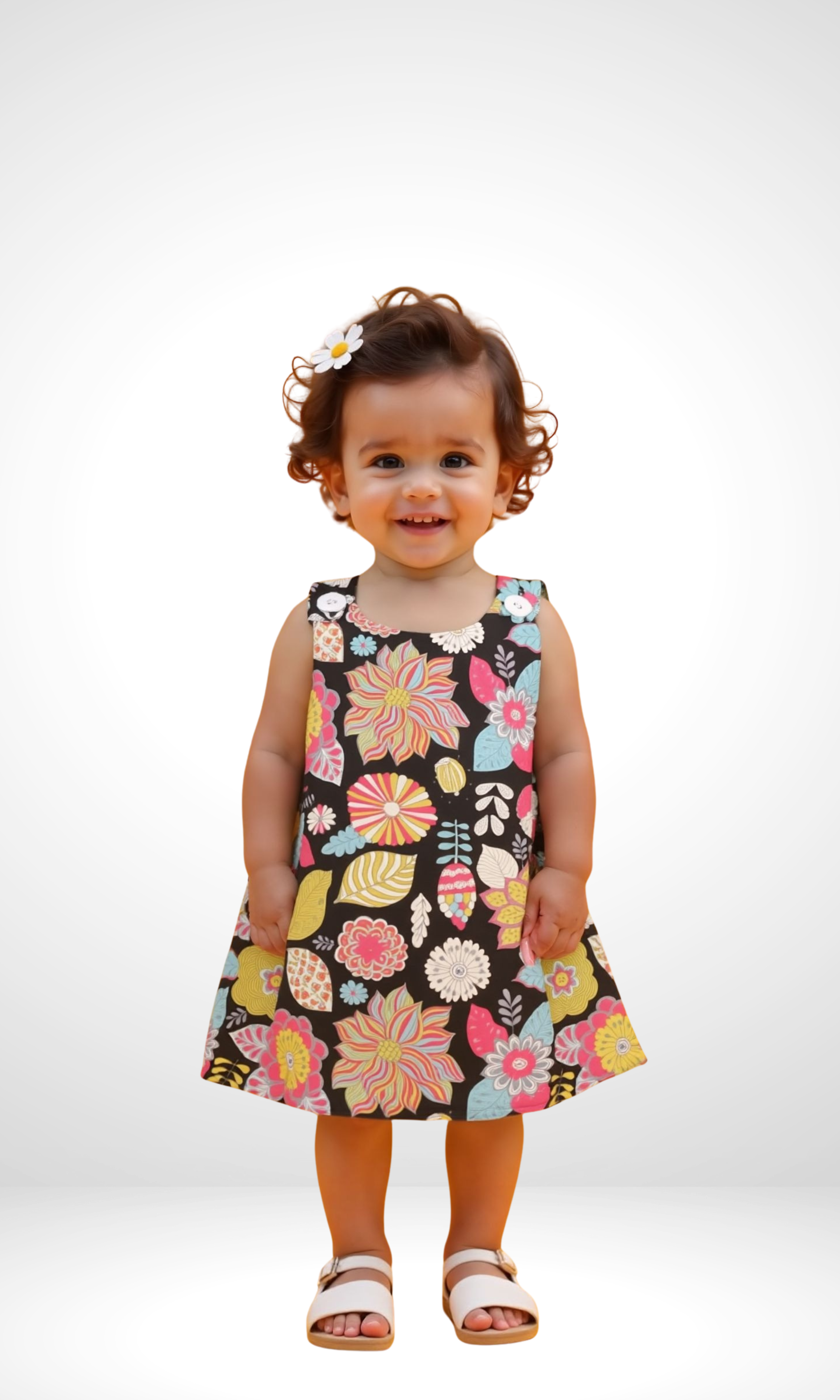 Girls Satin Print Dress (Black)