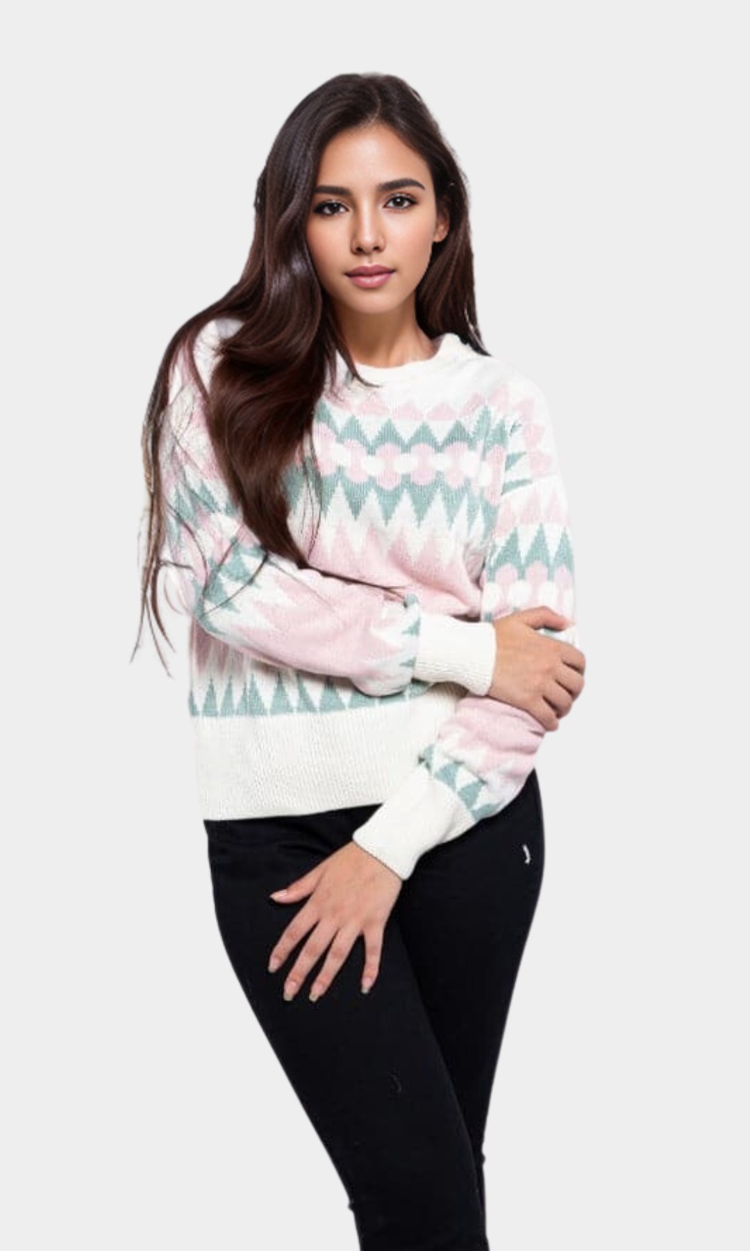 Women multicolor shapes Pullover - Green x Purple