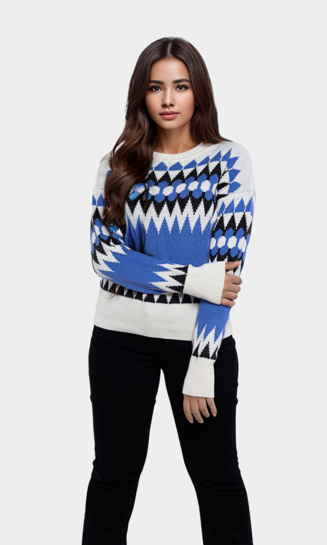 Women multicolor shapes Pullover - Blue/Purple x Black