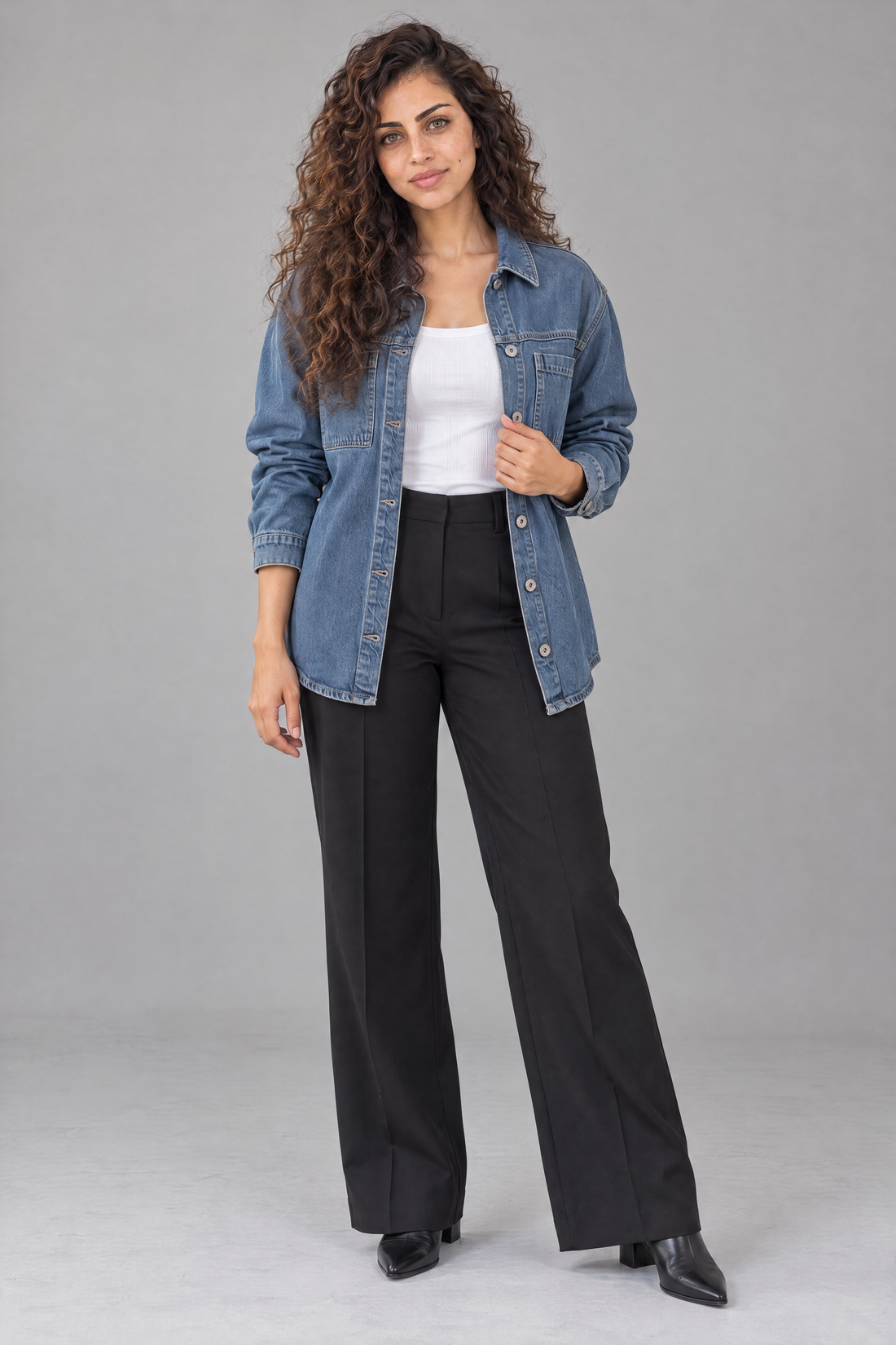 Oversized Denim Jacket With Chest Pockets