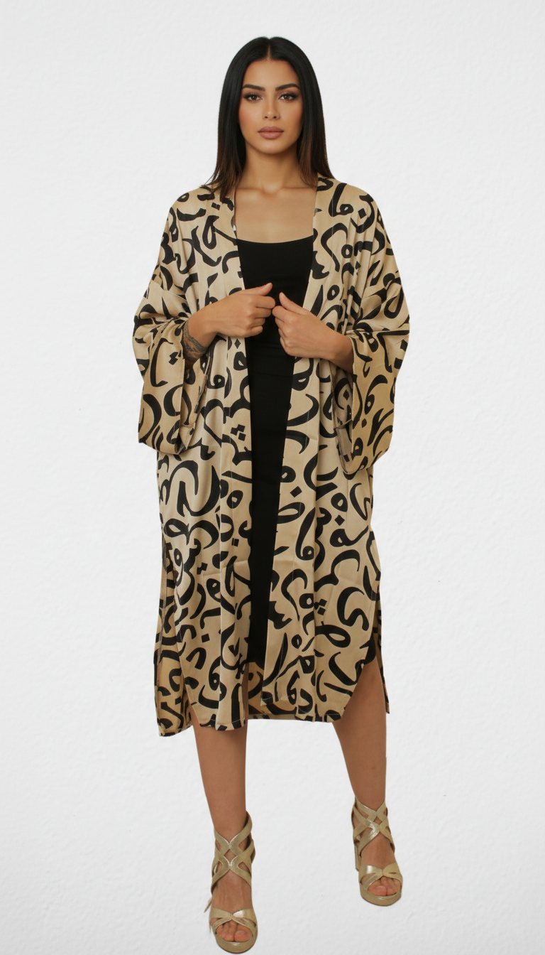 Women Satin Cardigan (Gold & Black)