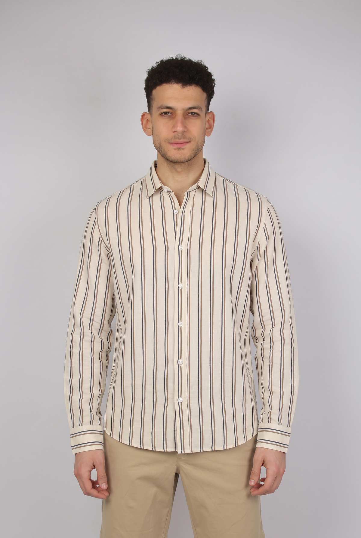 Men Full Buttons Linen Shirt (Wide Striped)