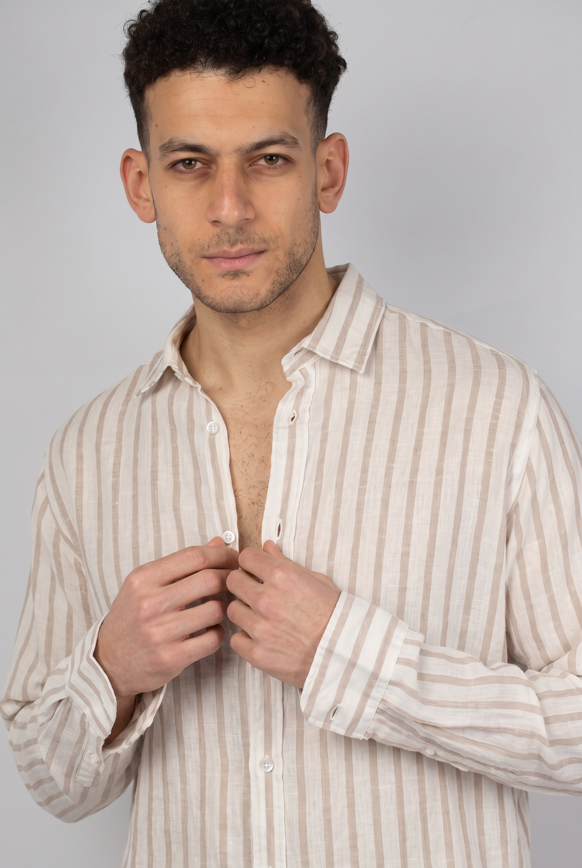 Men Full Buttons Linen Shirt (Wide Striped)