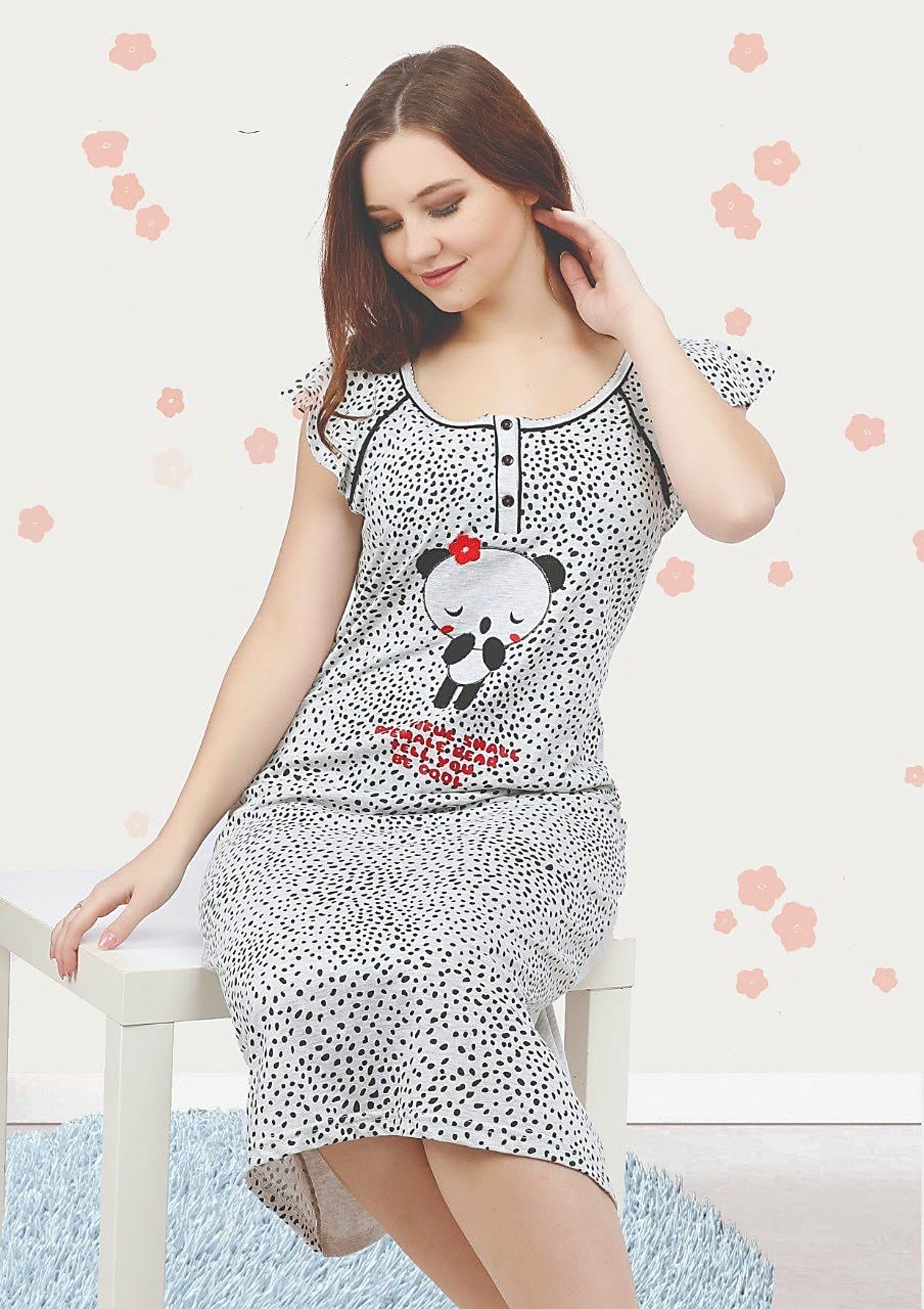 CHEZ MARIE Pyjamas Night-Wear dress - (dotted) Panda