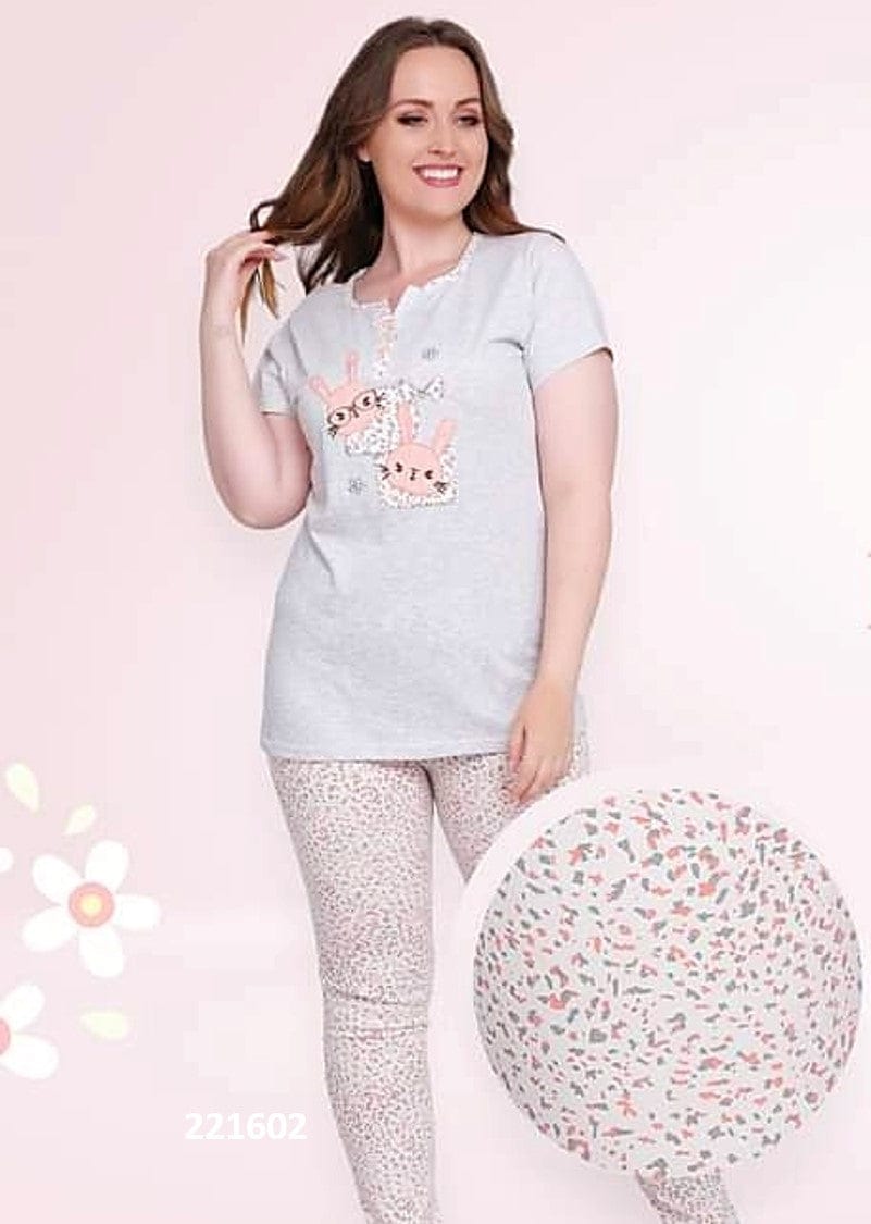 CHEZ MARIE Pyjamas Women Pajama - "Rabbits" - Grey