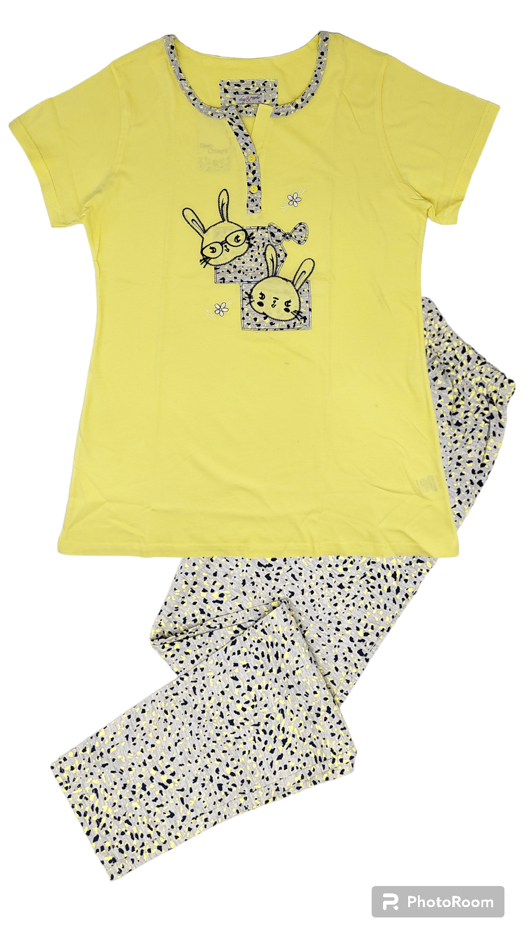 CHEZ MARIE Pyjamas Women Pajama - "Rabbits" - Yellow