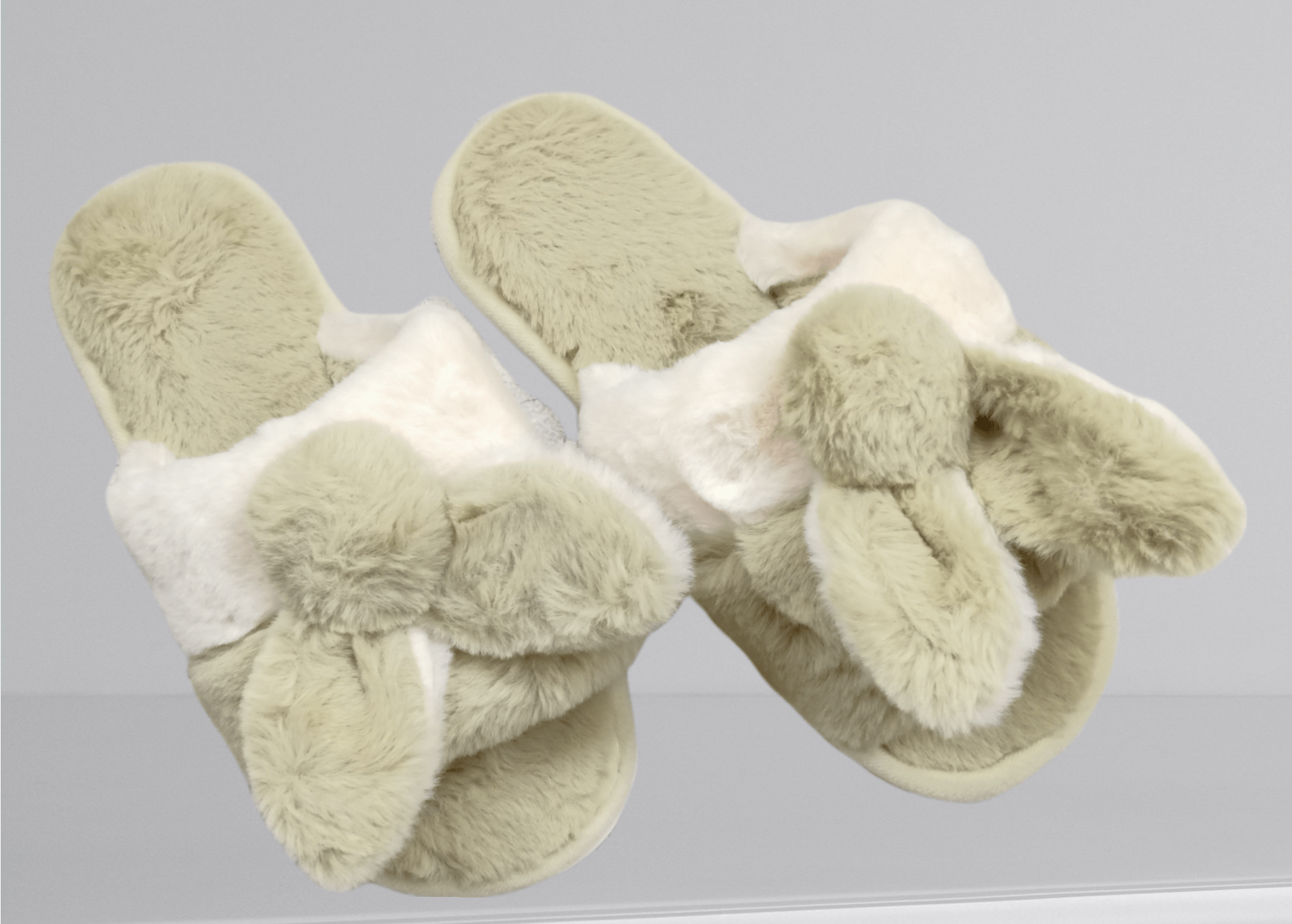 El-Outlet Women Pantoufle slippers - Open toe (Pistache x white)