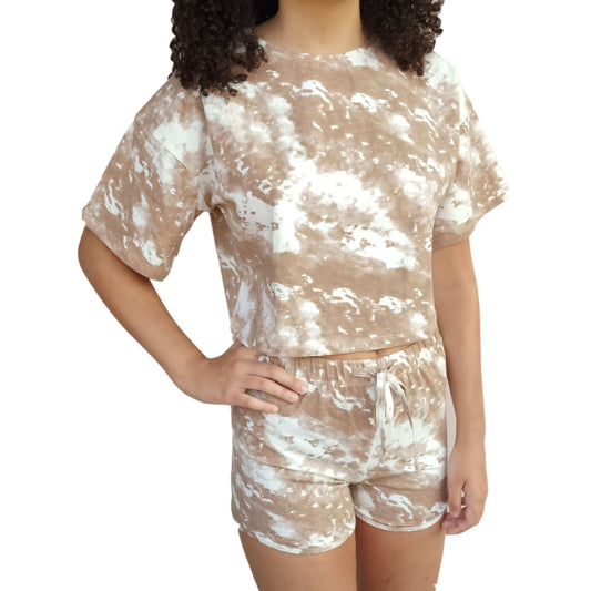 ElOutlet Girls Pyjamas Beige Short Sleeve Tie-Dye Girls Pyjama