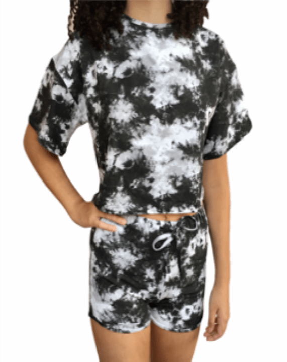 ElOutlet Girls Pyjamas Black Short Sleeve Tie-Dye Girls Pyjama