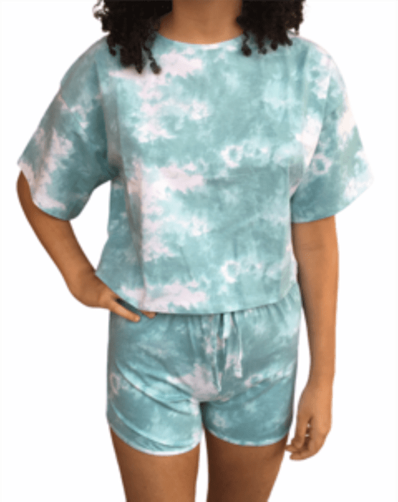 ElOutlet Girls Pyjamas Green Short Sleeve Tie-Dye Girls Pyjama