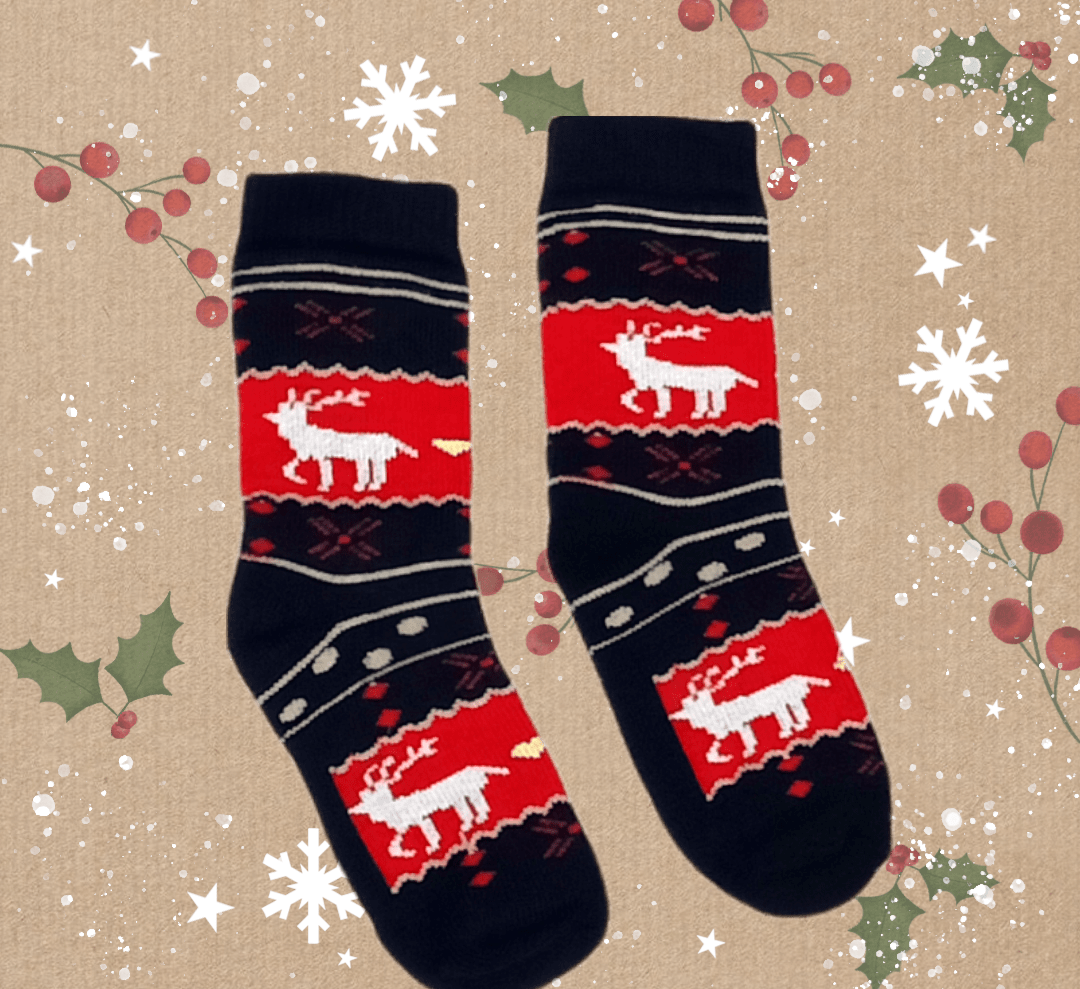 ElOutlet (Kids) Christmas Socks - Black x Red Raindeers