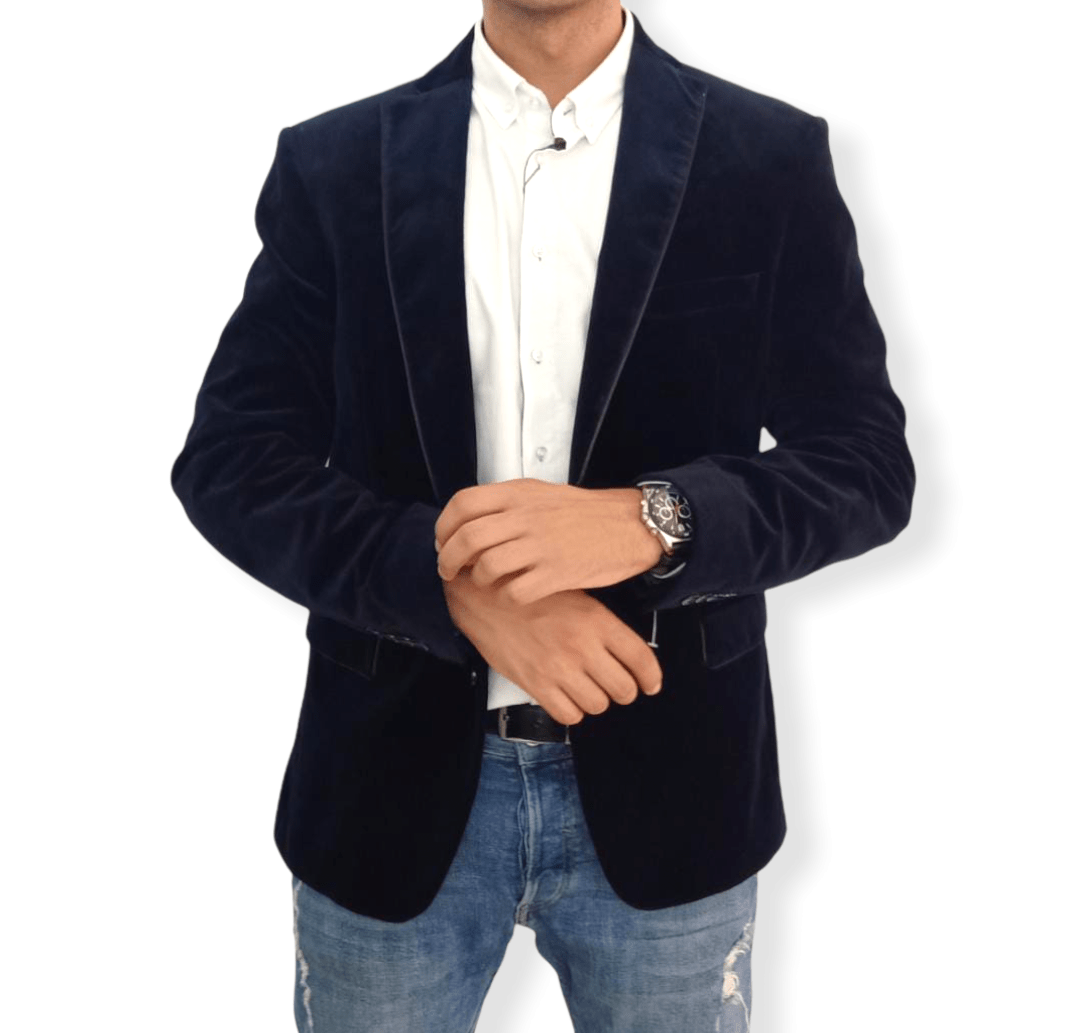 ElOutlet Men Blazers [slim-fit] Blazer قطيفة  - Zara - Velvet Dark Blue