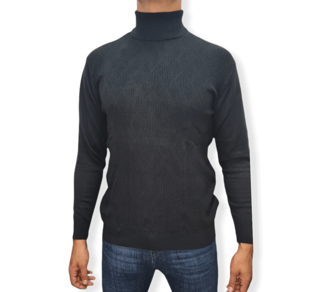 ElOutlet Men Pullover [Slim Fit] Men High Collar (Turtleneck) Pullover AE (diamond shapes) - Black